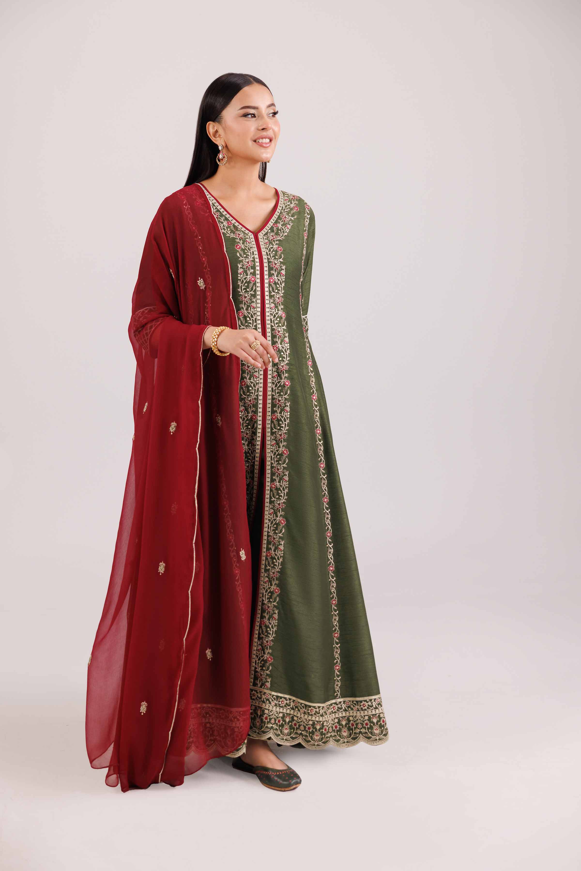 NishatUK - Green Embroidered Silk 3-piece ready to wear luxury suit