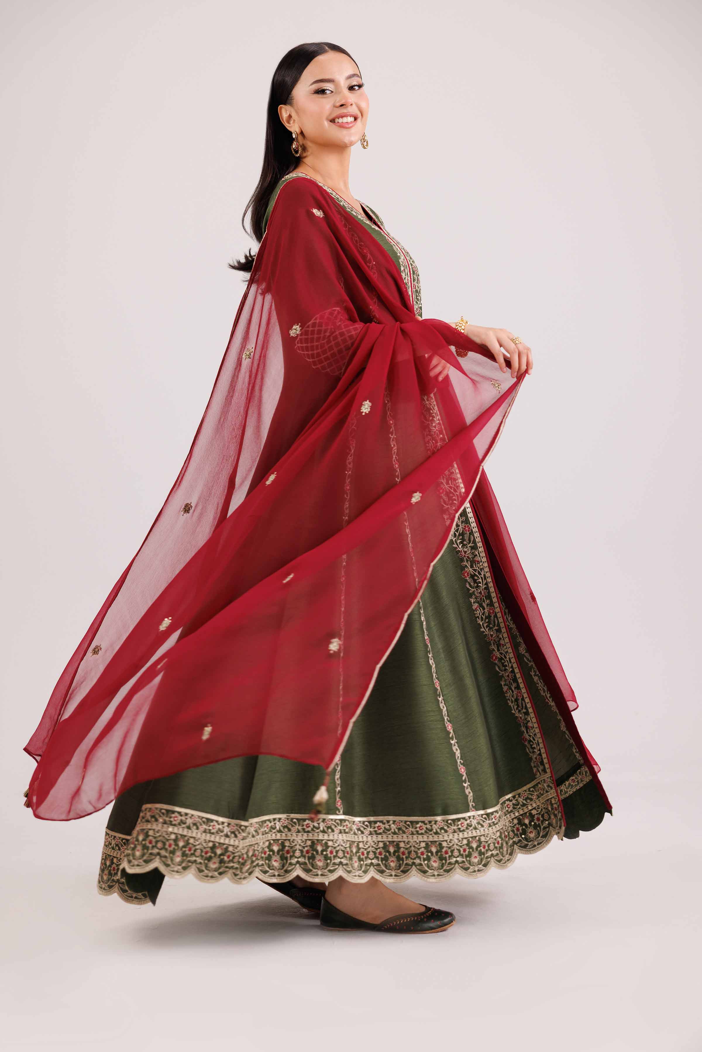 NishatUK - Green Embroidered Silk 3-piece ready to wear luxury suit