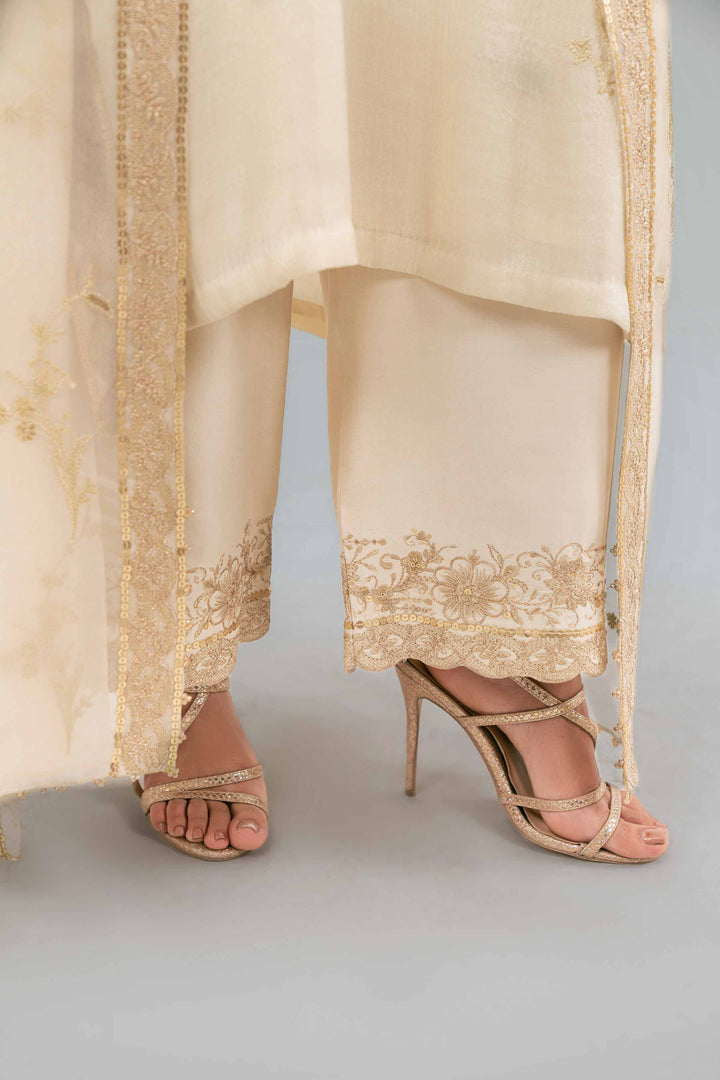 NishatUK - Beige Embroidered Chiffon 3-piece ready to wear Luxury Suit