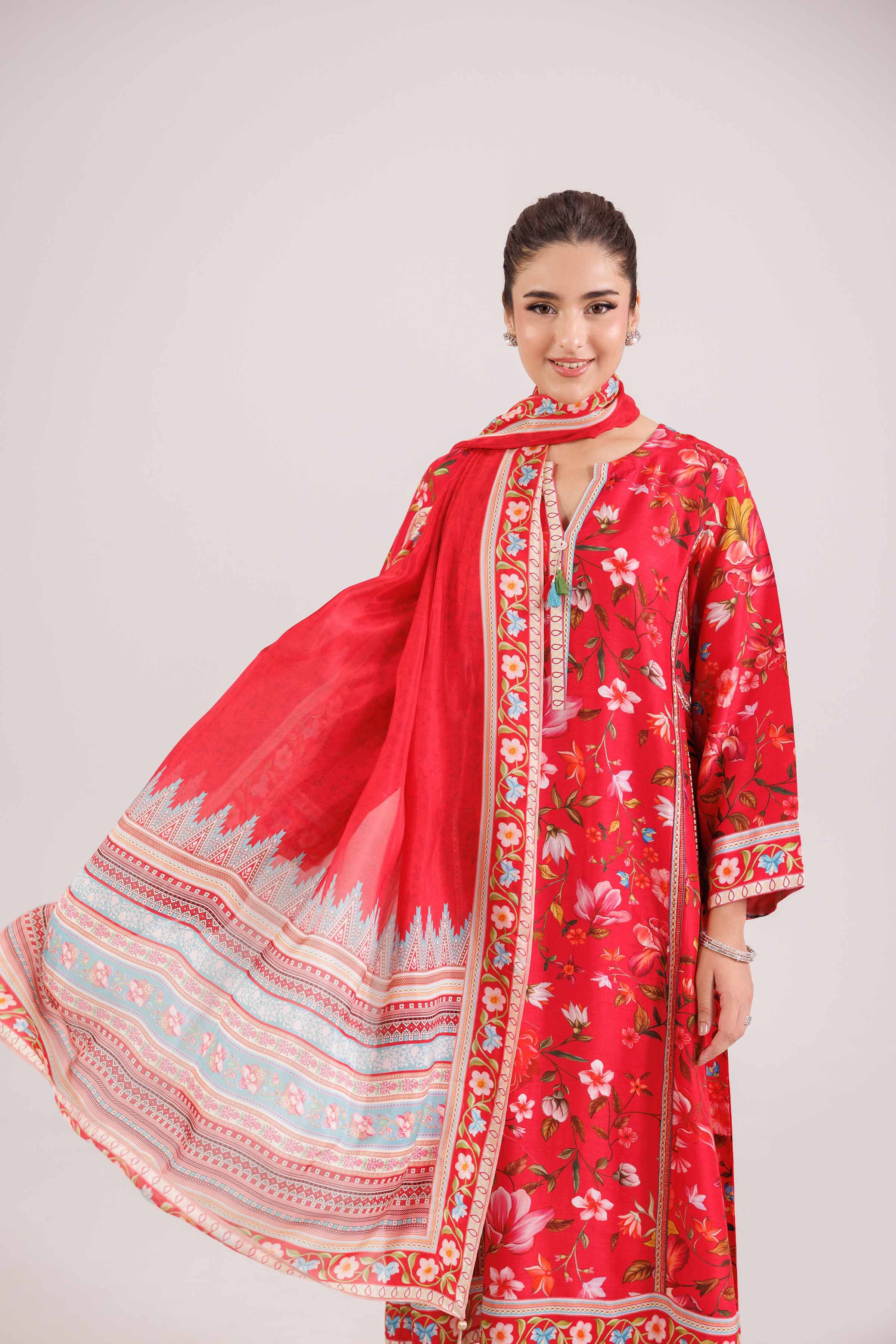 NishatUK - Pink Printed Silk 3-piece ready to wear-luxury Suit