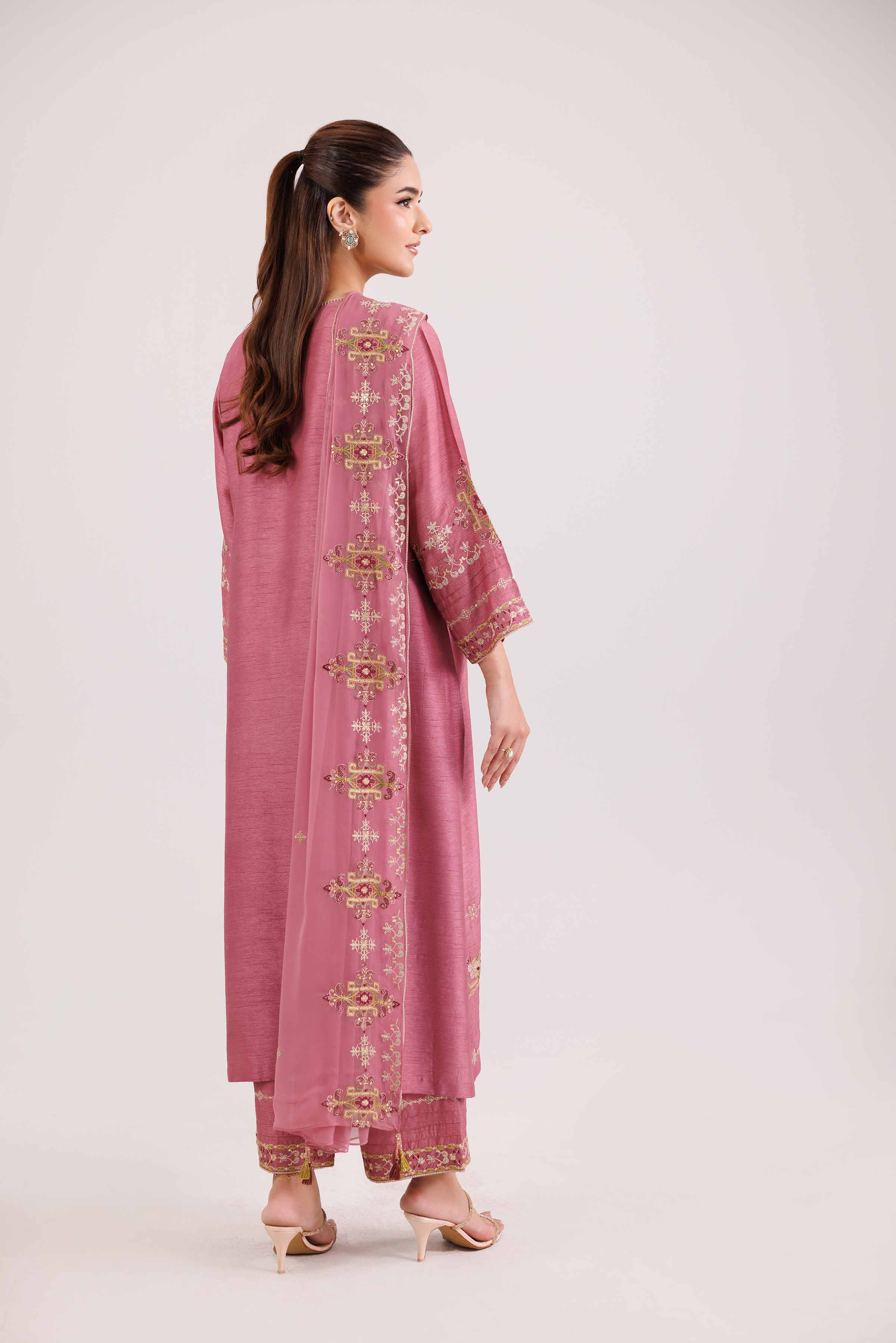 NishatUK - Pink Embroidered Silk 3-piece ready to wear-luxury Suit