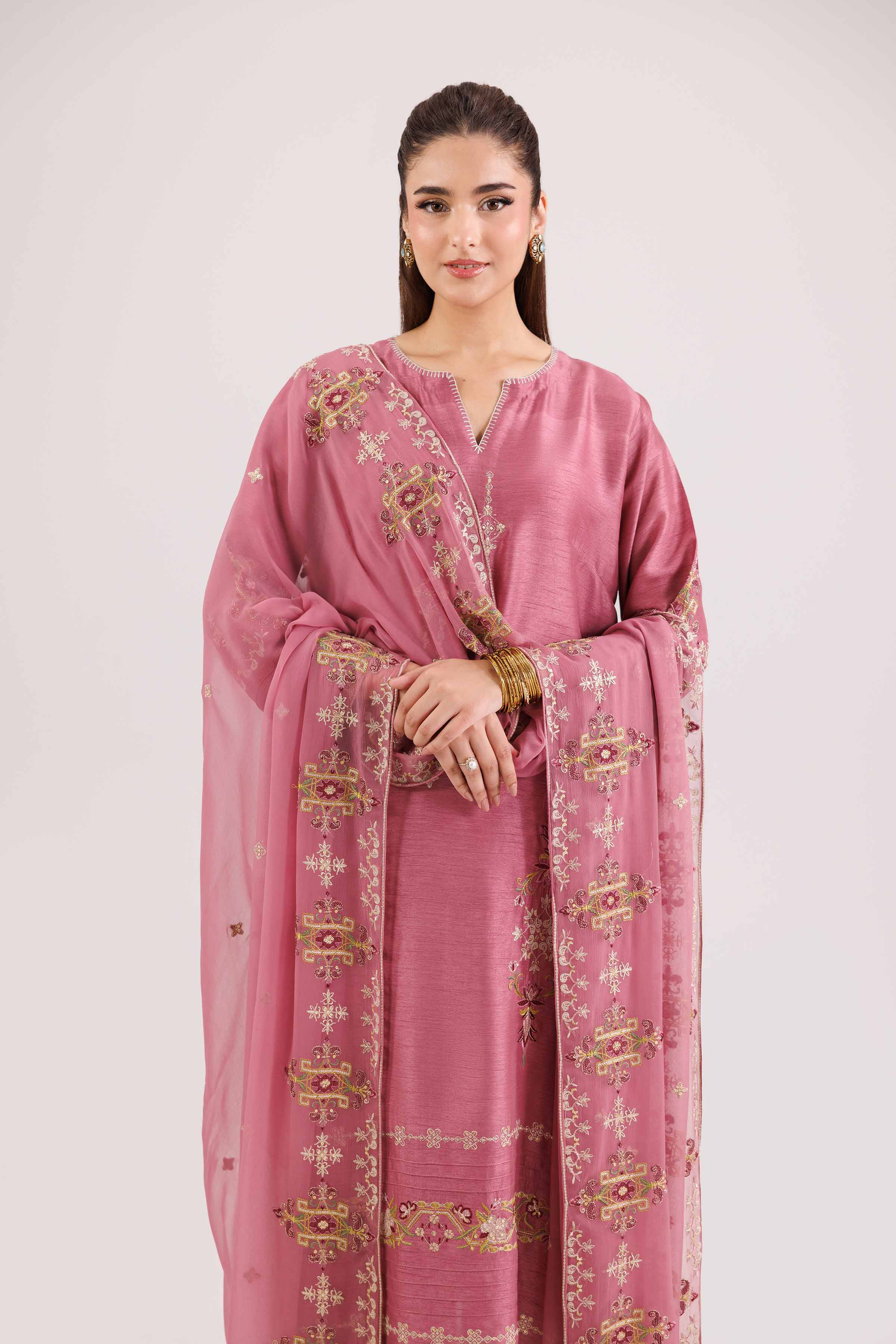 NishatUK - Pink Embroidered Silk 3-piece ready to wear-luxury Suit