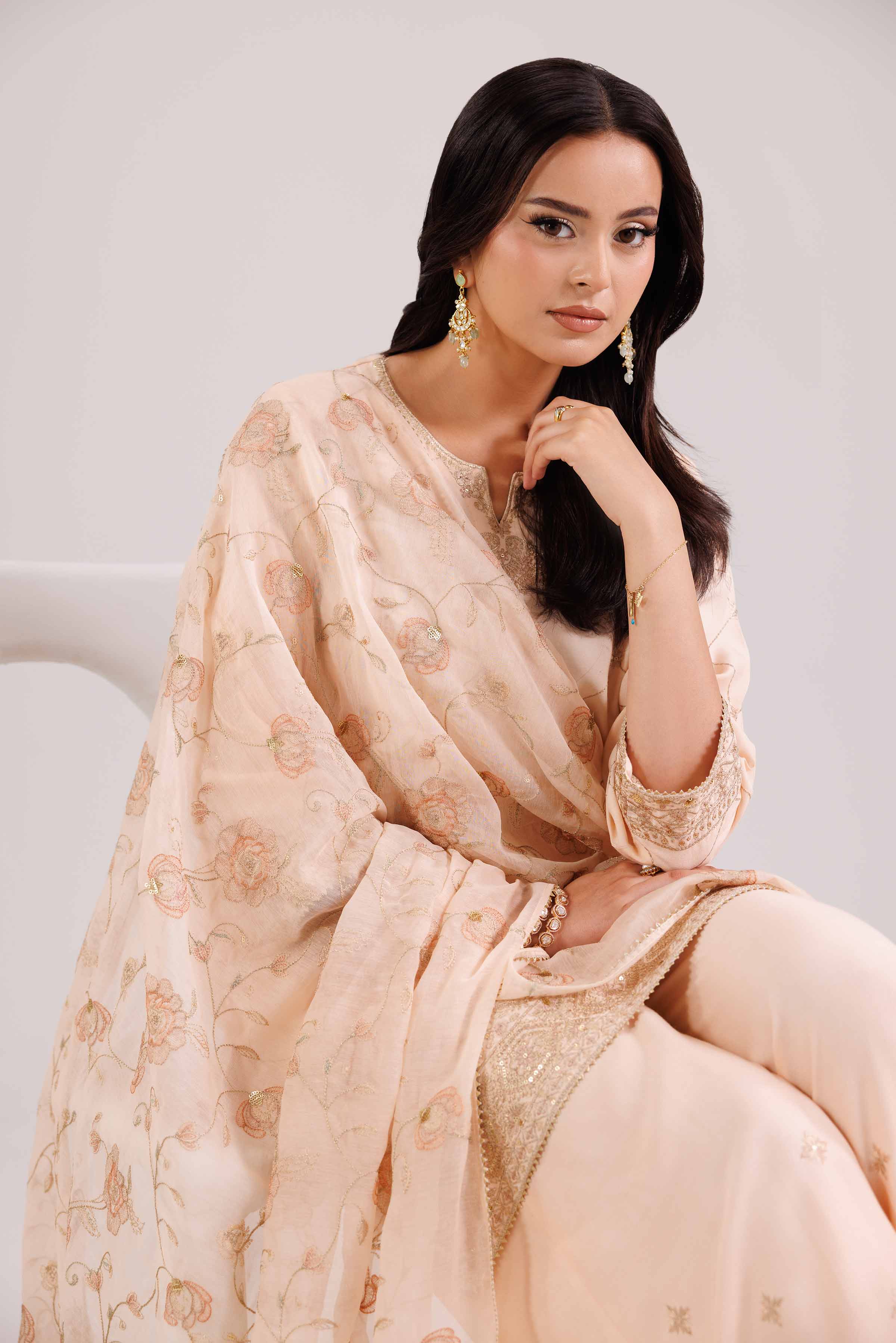 NishatUK - Orange Embroidered Silk 3-piece ready to wear luxury suit