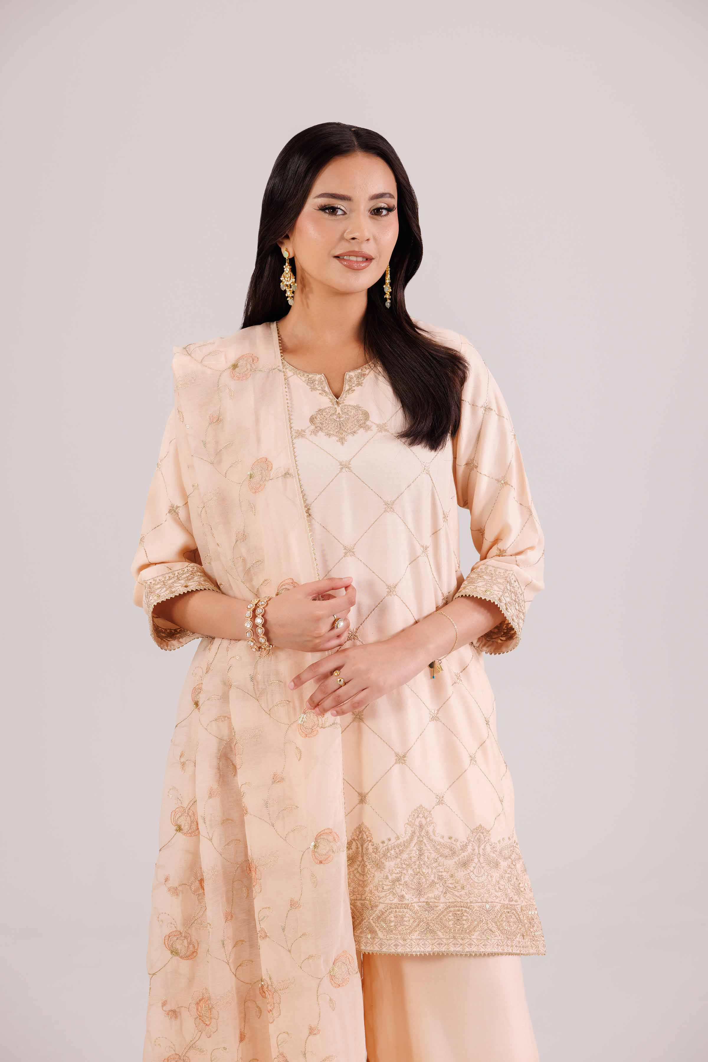NishatUK - Orange Embroidered Silk 3-piece ready to wear luxury suit
