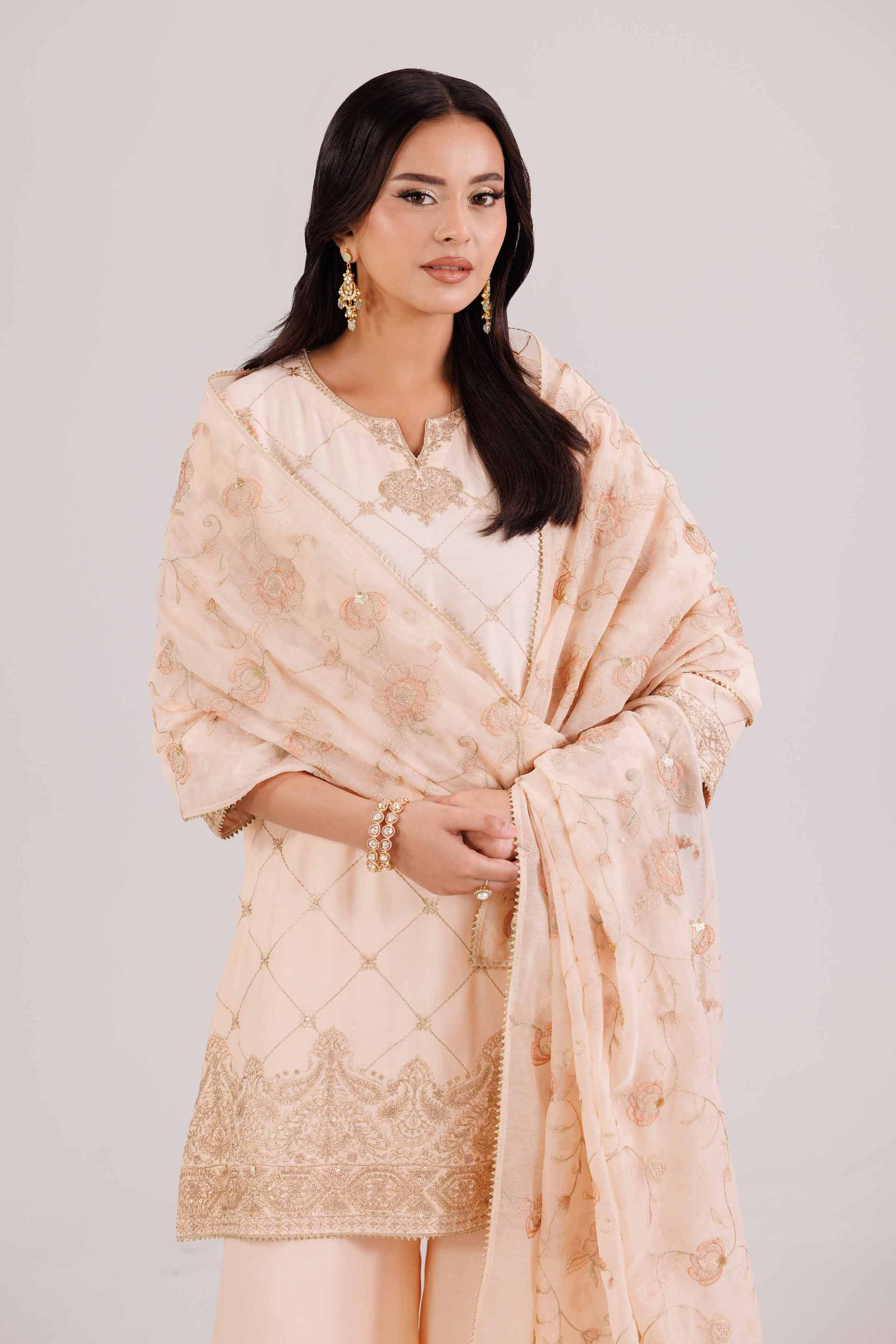 NishatUK - Orange Embroidered Silk 3-piece ready to wear luxury suit