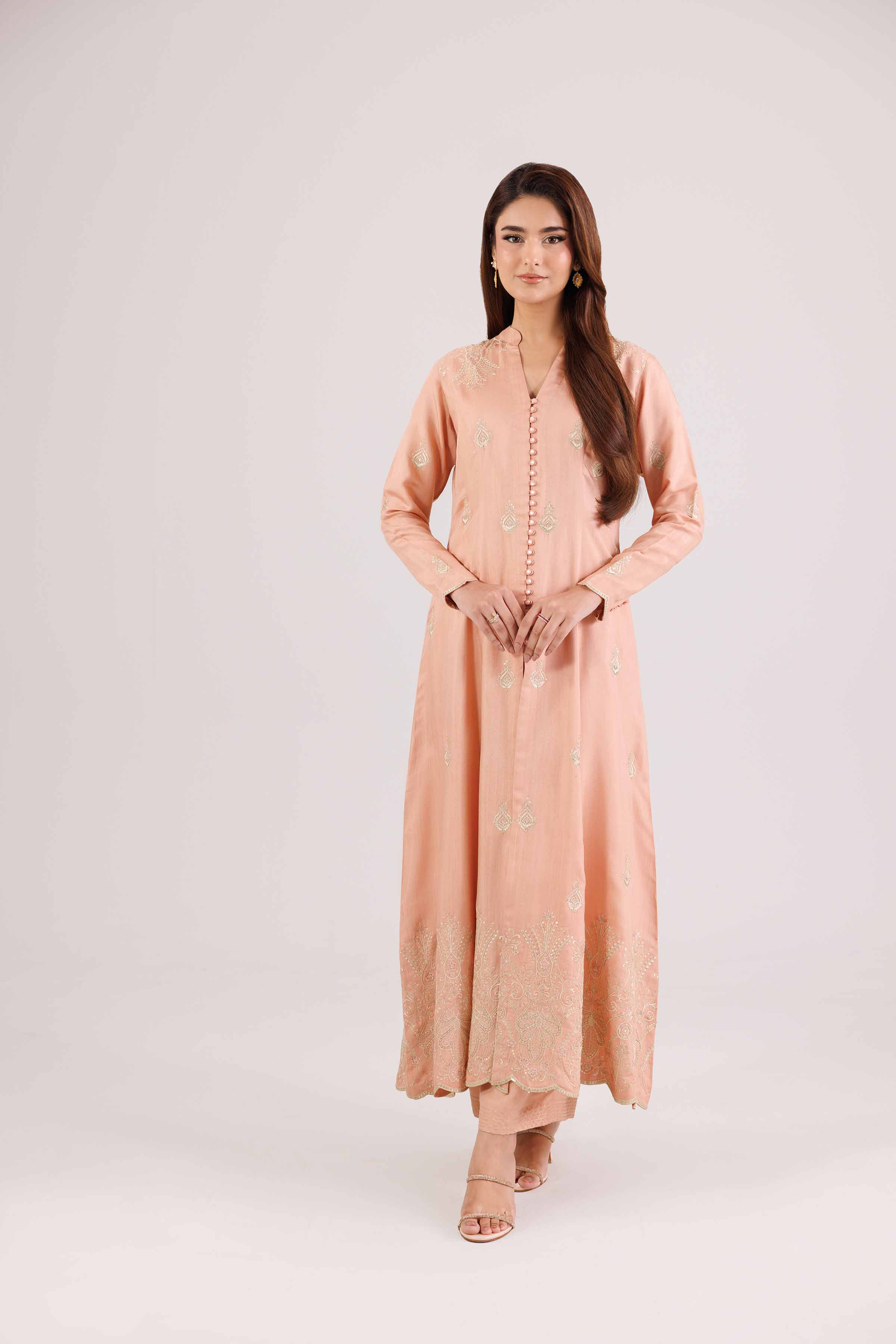 NishatUK - Orange Embroidered Viscose 2-piece ready to wear-luxury Dress