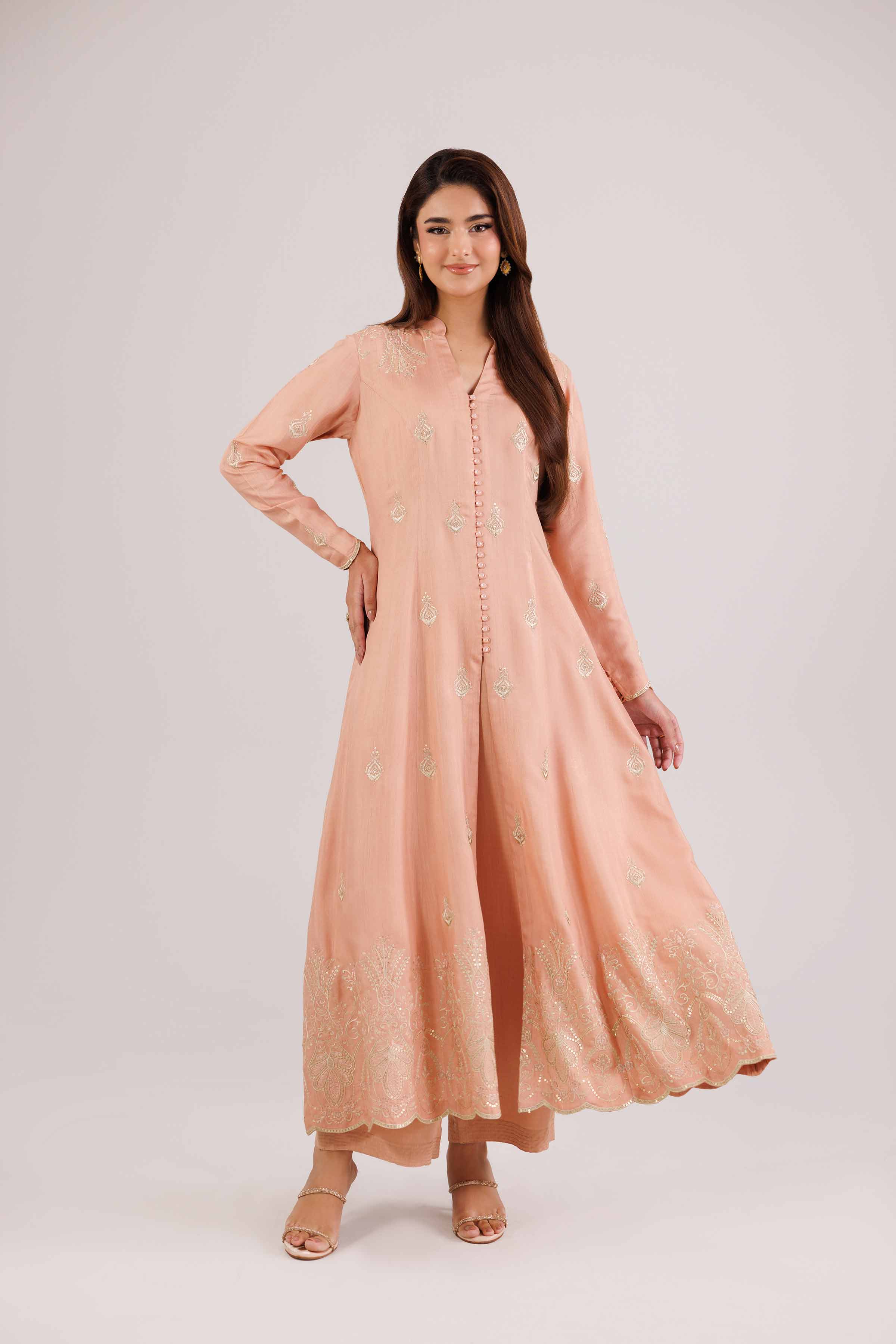 NishatUK - Orange Embroidered Viscose 2-piece ready to wear-luxury Dress