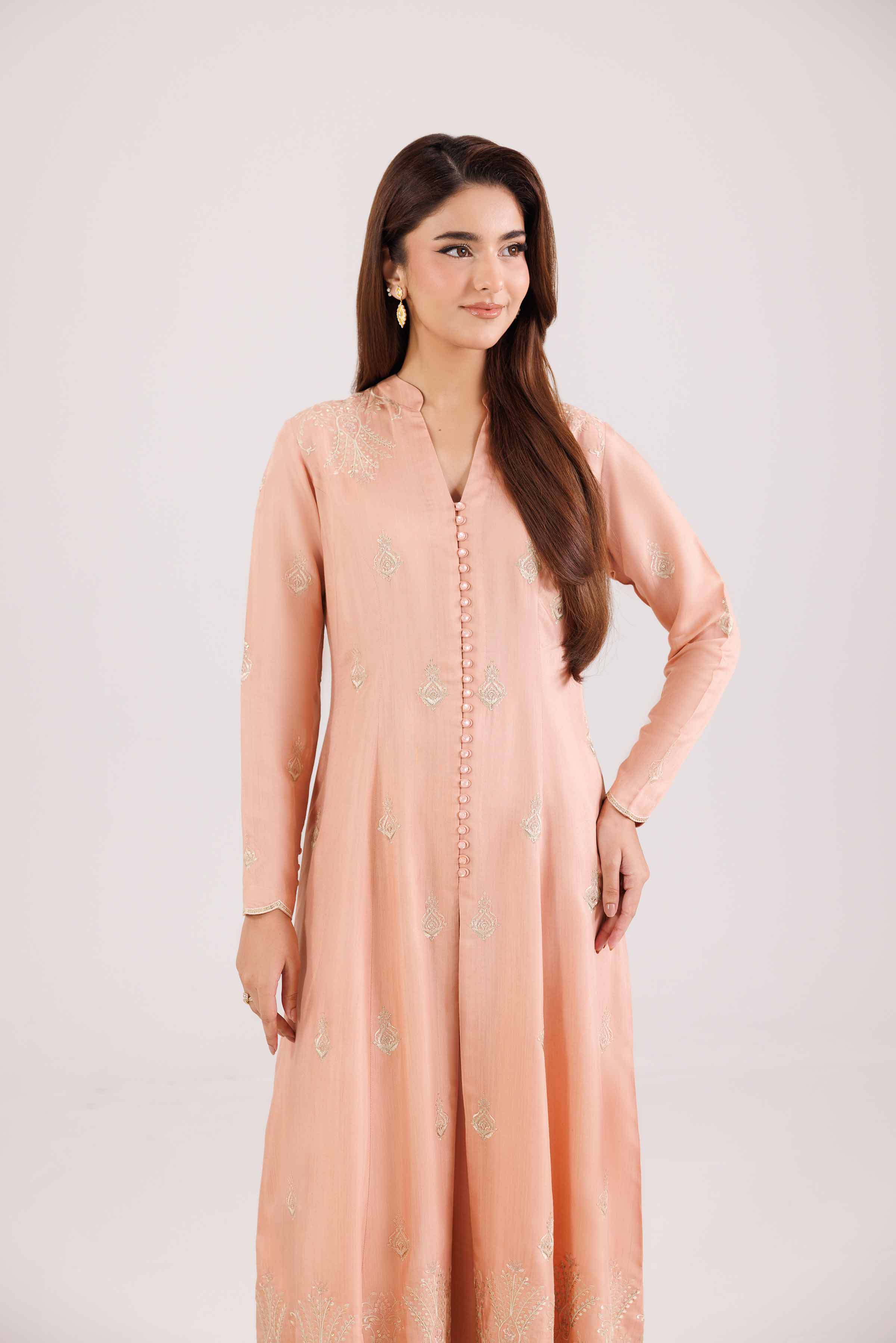 NishatUK - Orange Embroidered Viscose 2-piece ready to wear-luxury Dress