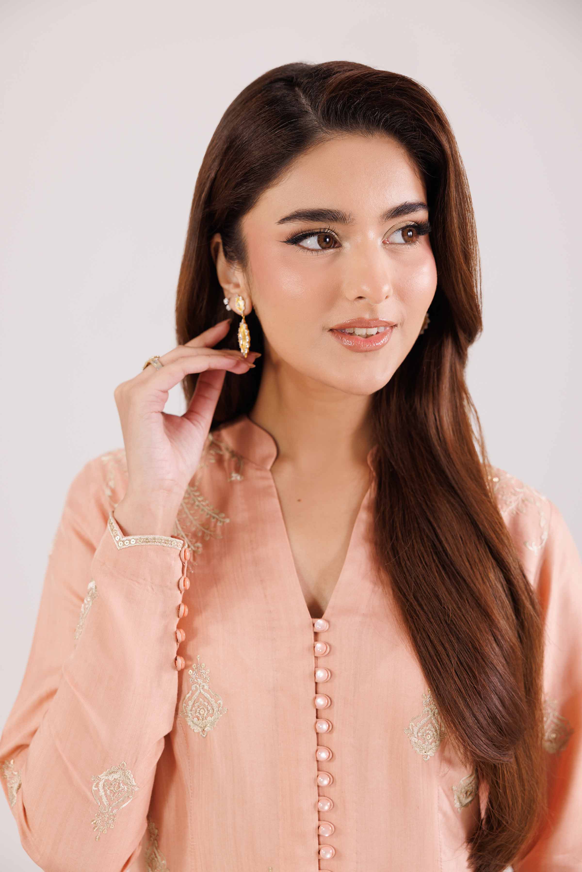 NishatUK - Orange Embroidered Viscose 2-piece ready to wear-luxury Dress