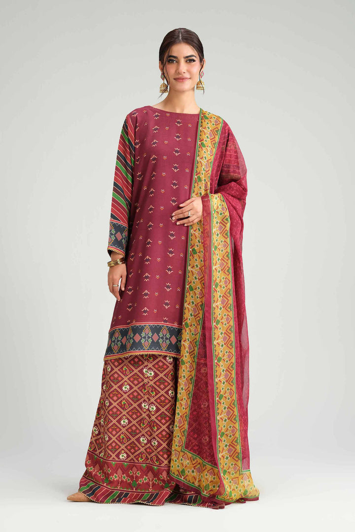 NishatUK - Red Printed Silk 3-piece ready to wear Luxury Suit