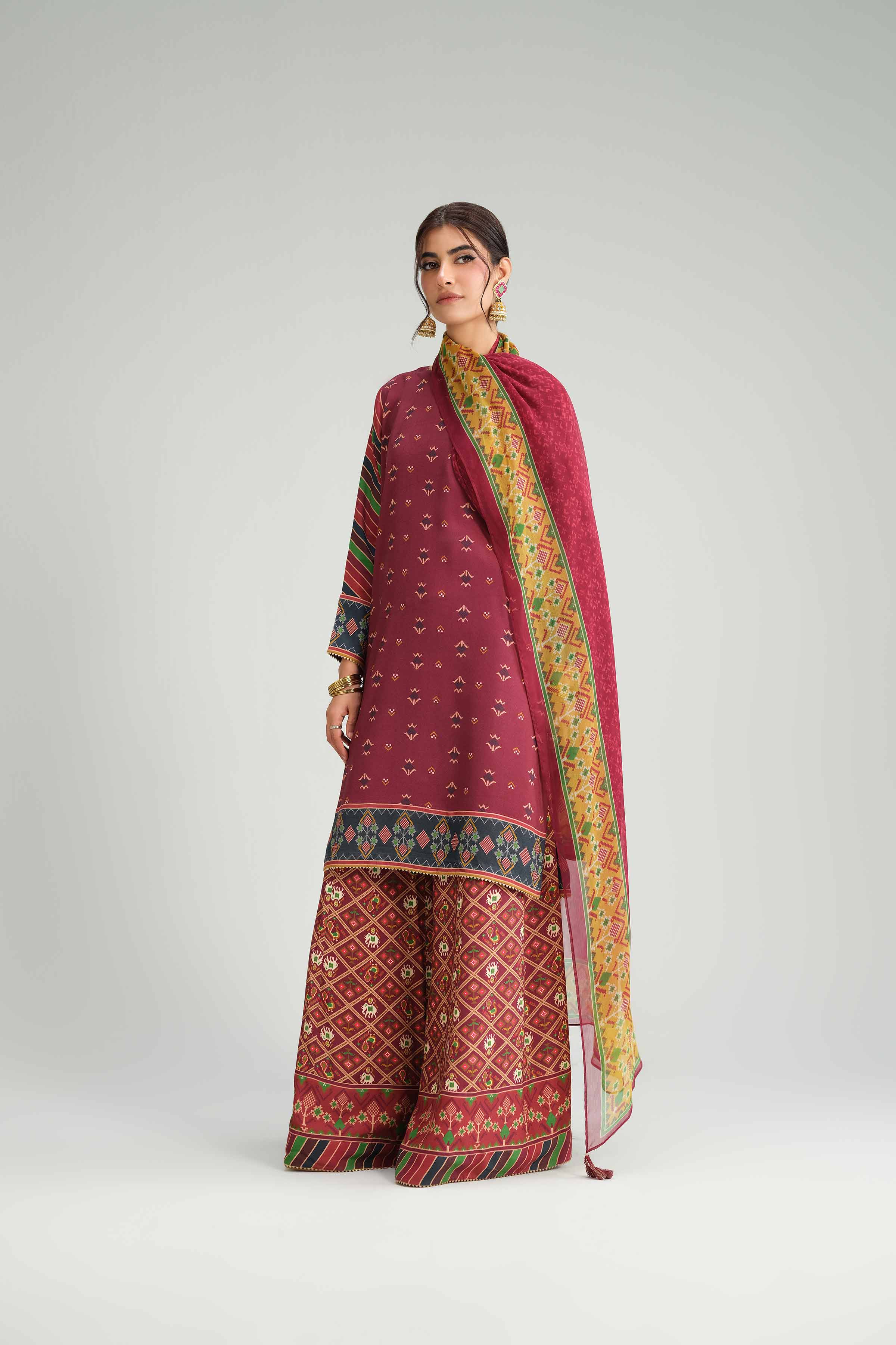 NishatUK - Red Printed Silk 3-piece ready to wear Luxury Suit