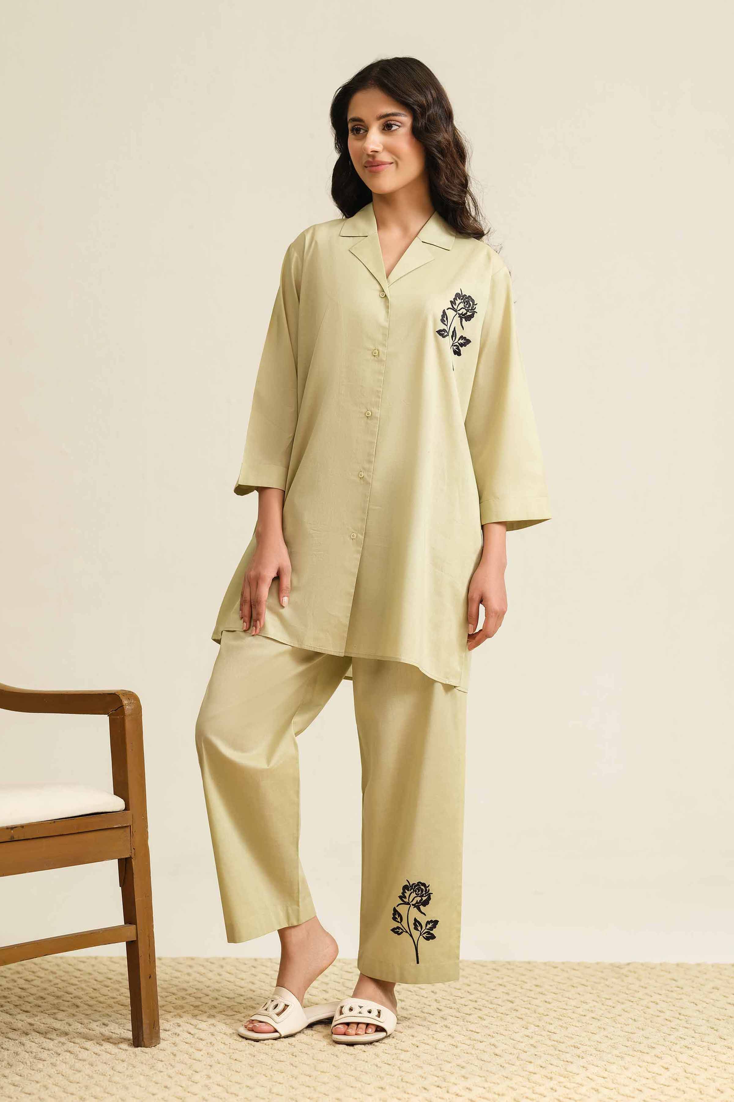 NishatUK - Brown Embroidered   Cambric 2-piece ready to wear Luxury Dress
