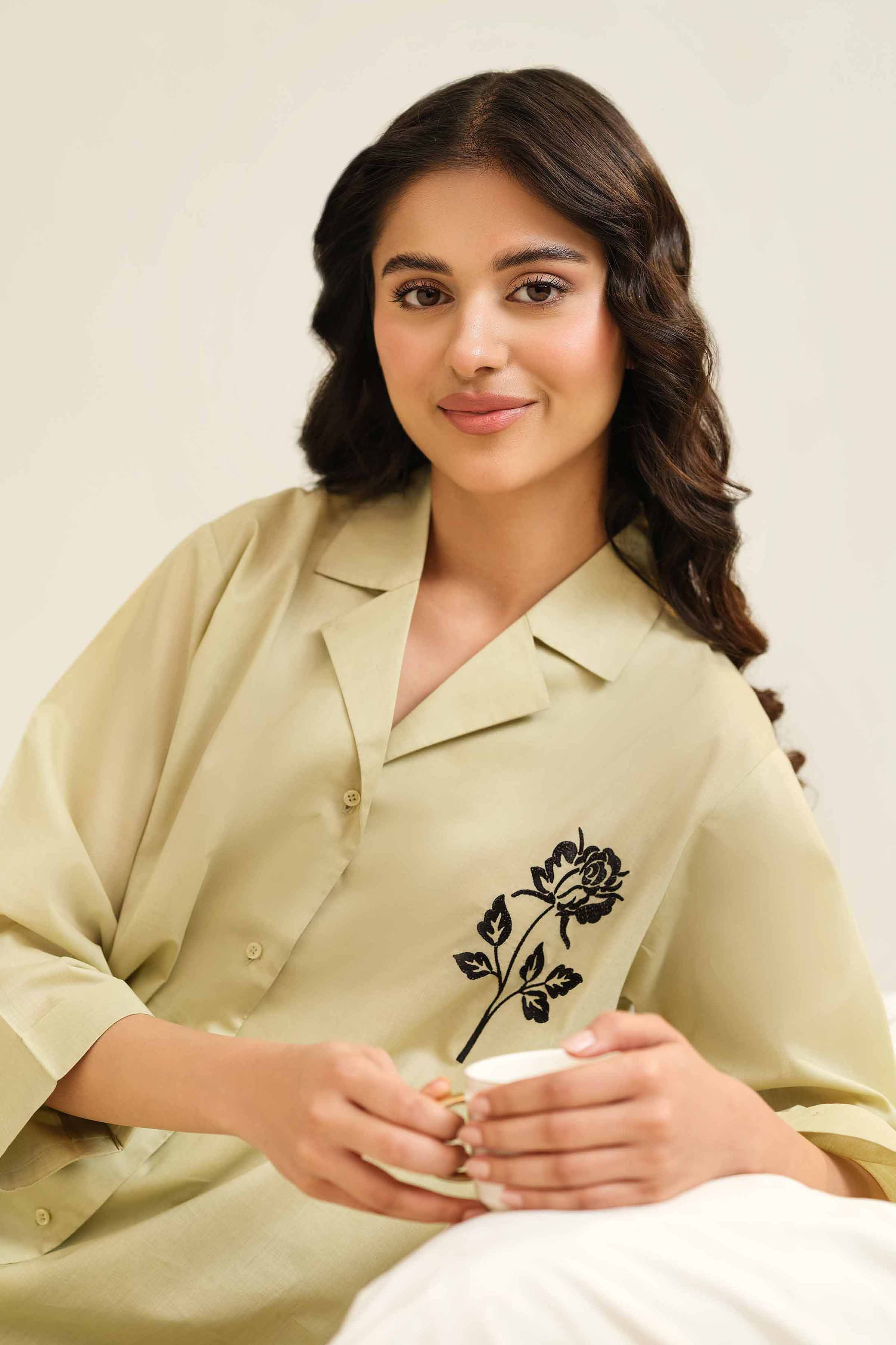 NishatUK - Brown Embroidered   Cambric 2-piece ready to wear Luxury Dress
