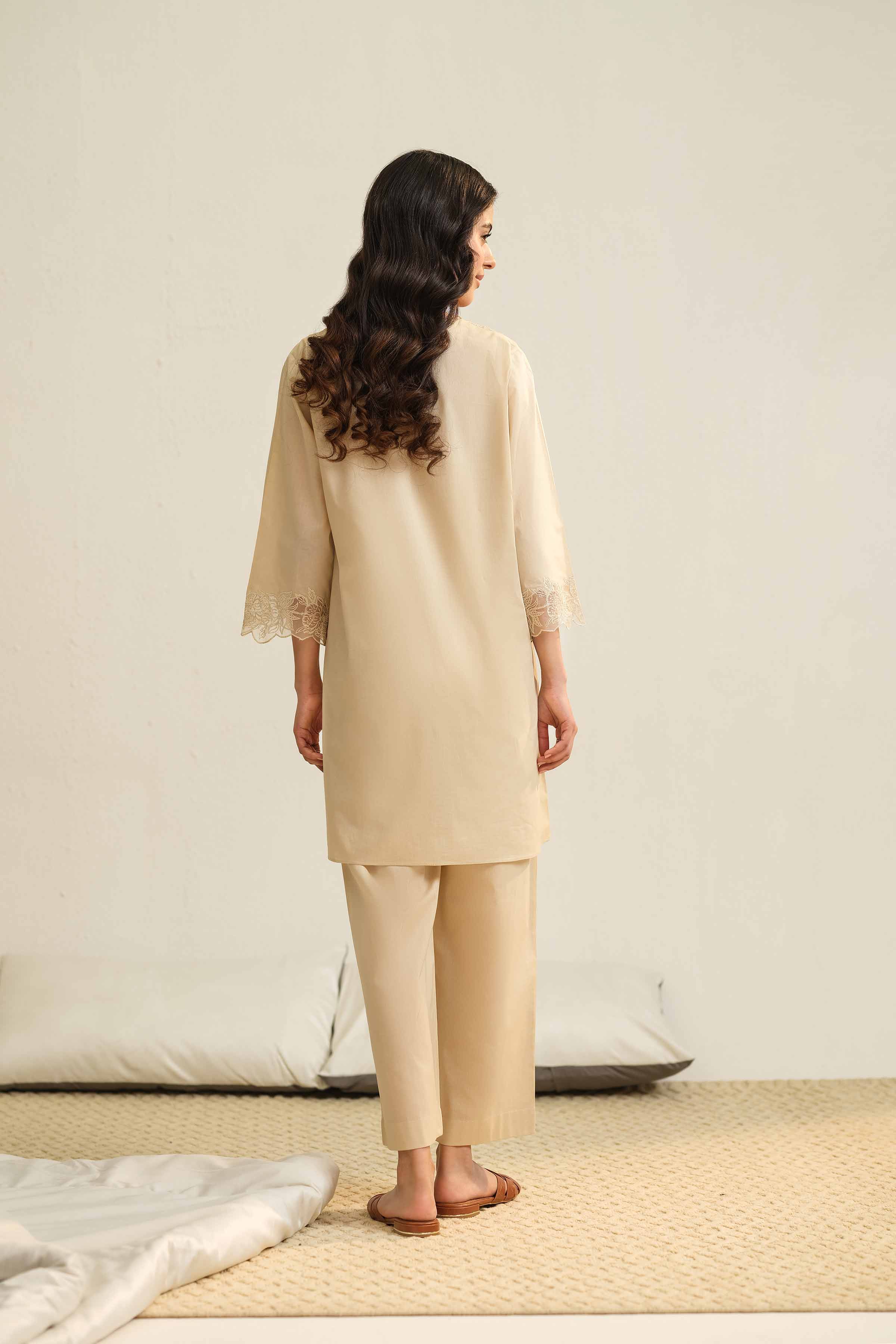 NishatUK - Beige Embroidered   Cambric 2-piece ready to wear Luxury Dress