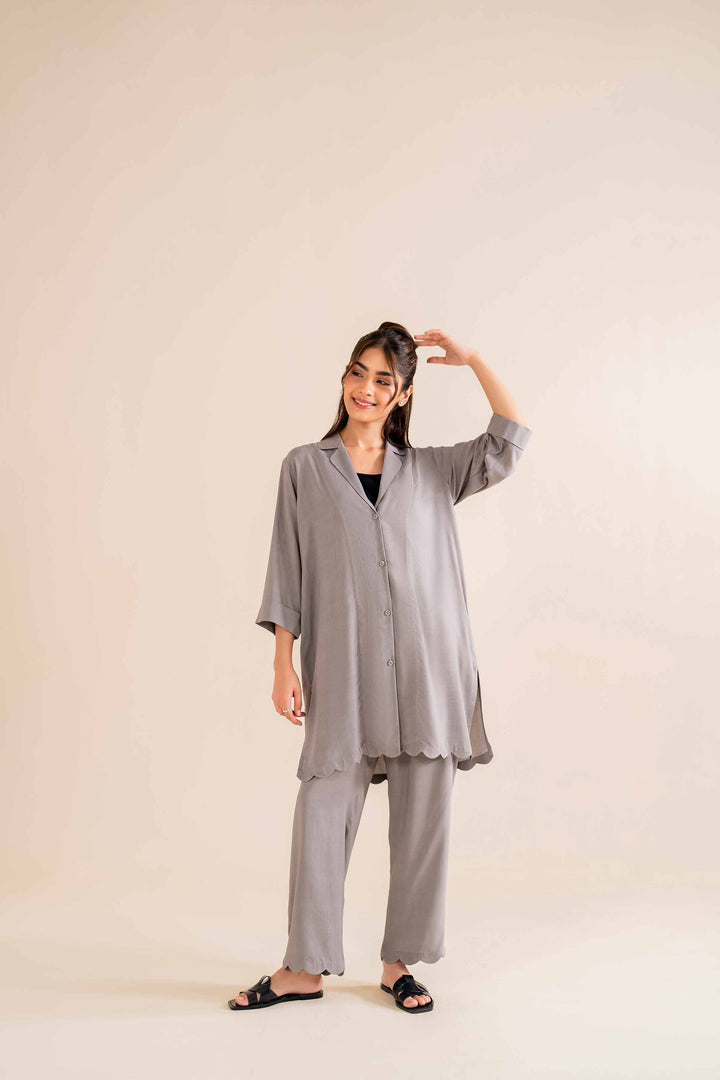 2 Piece Grey Linen Basic Loungewear