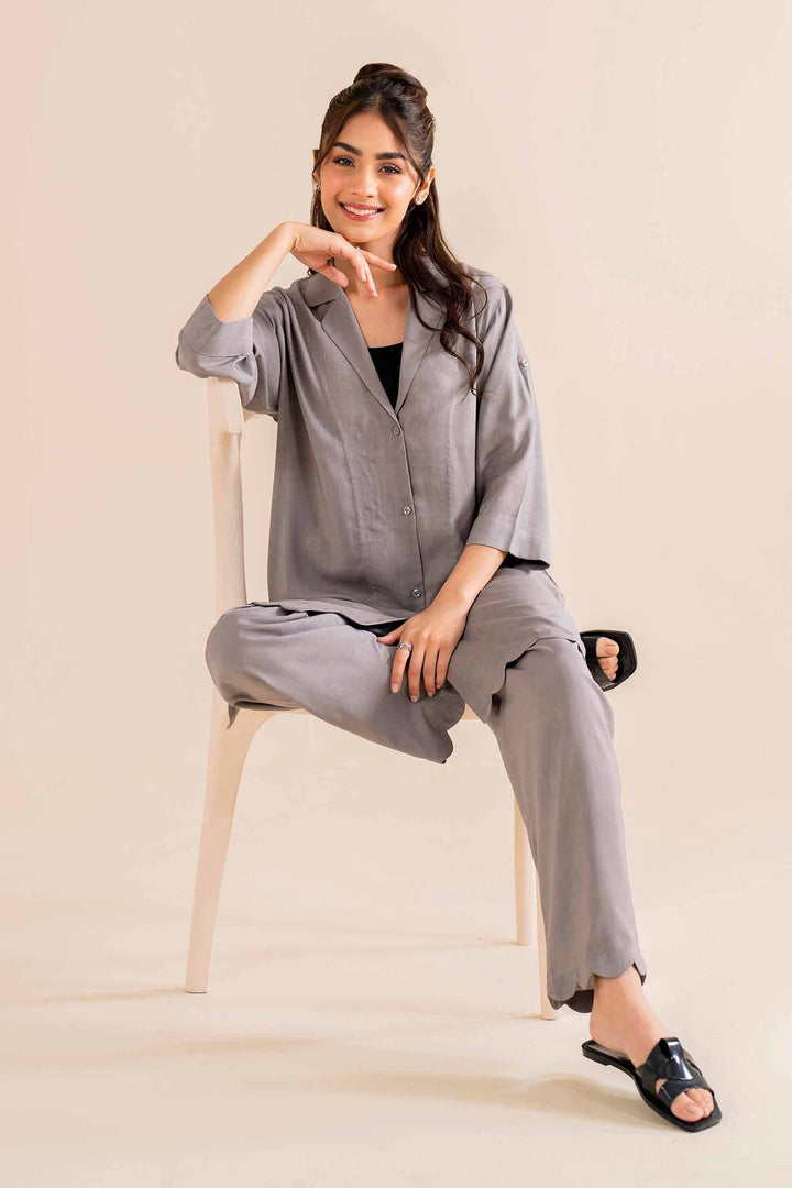 2 Piece Grey Linen Basic Loungewear