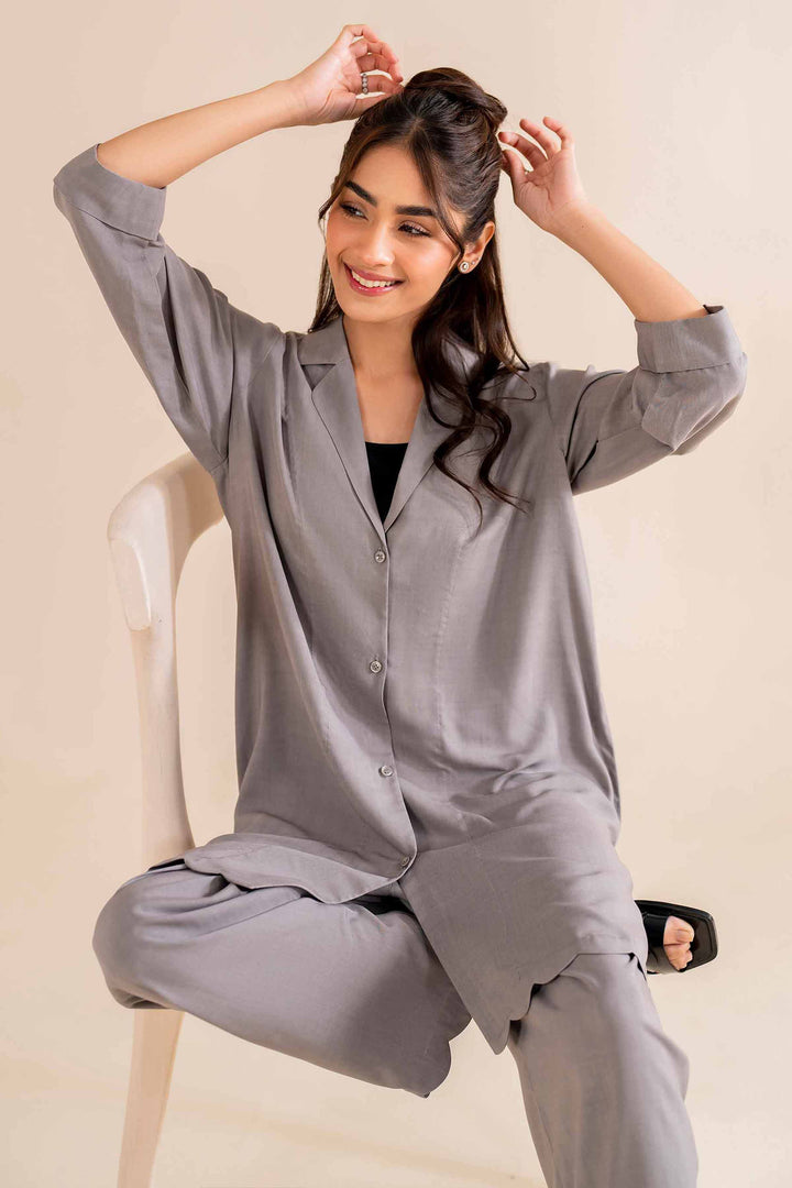 2 Piece Grey Linen Basic Loungewear