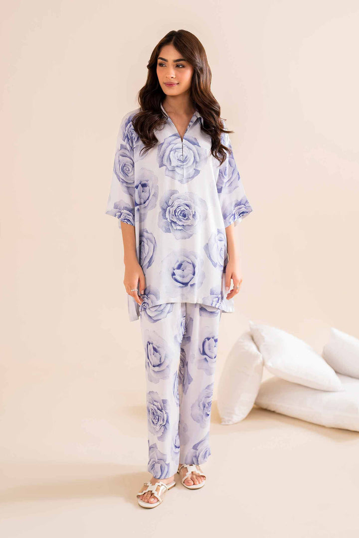 2 Piece Printed White Cotail Loungewear