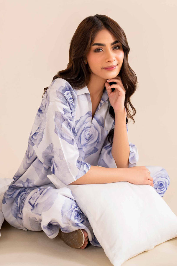 2 Piece Printed White Cotail Loungewear