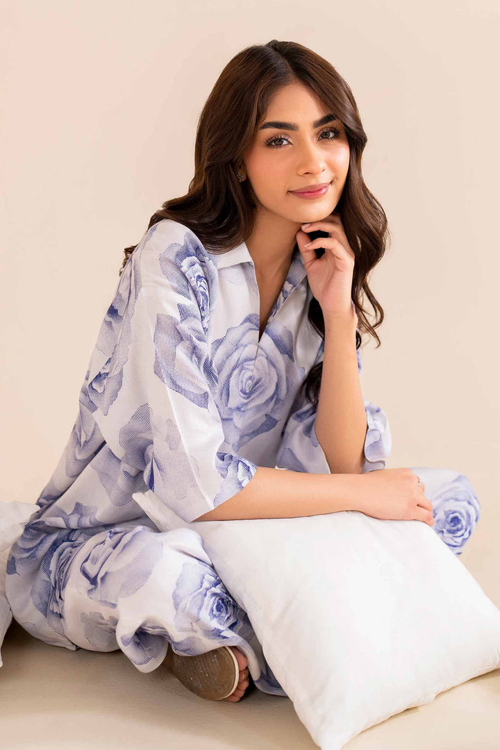 2 Piece Printed White Cotail Loungewear