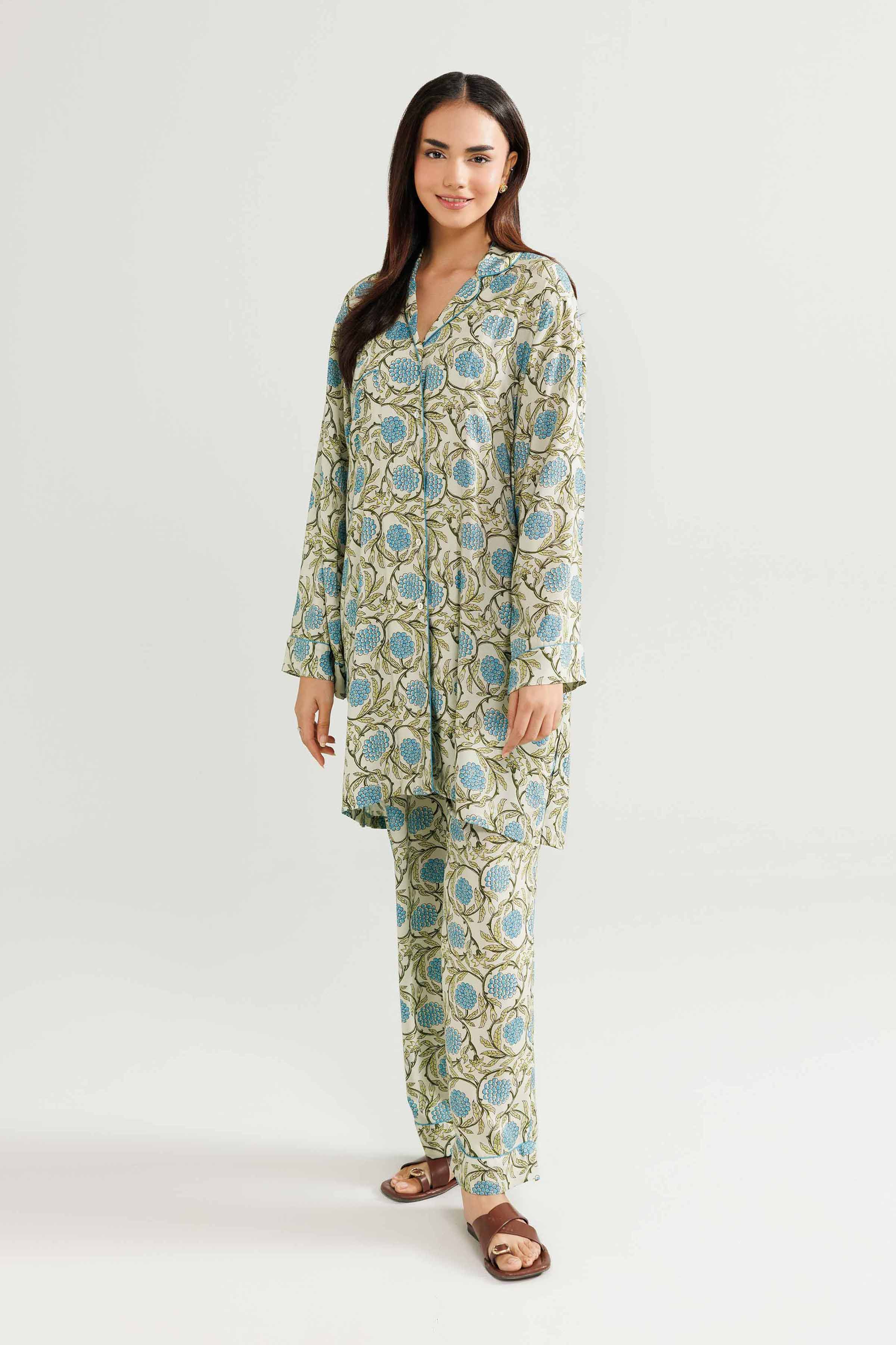 NishatUK - Green Printed Linen 2-piece ready to wear Luxury Dress