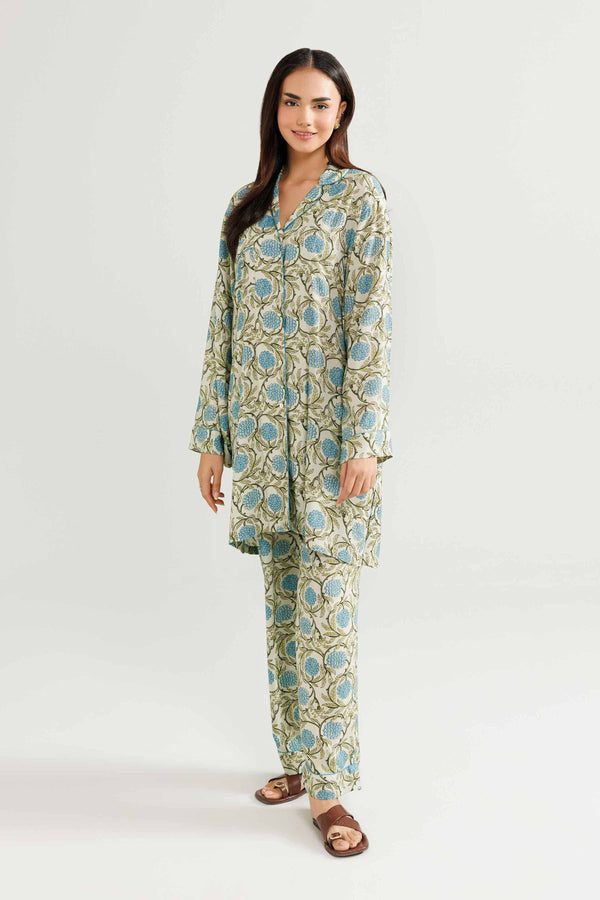 NishatUK - Green Printed Linen 2-piece ready to wear Luxury Dress