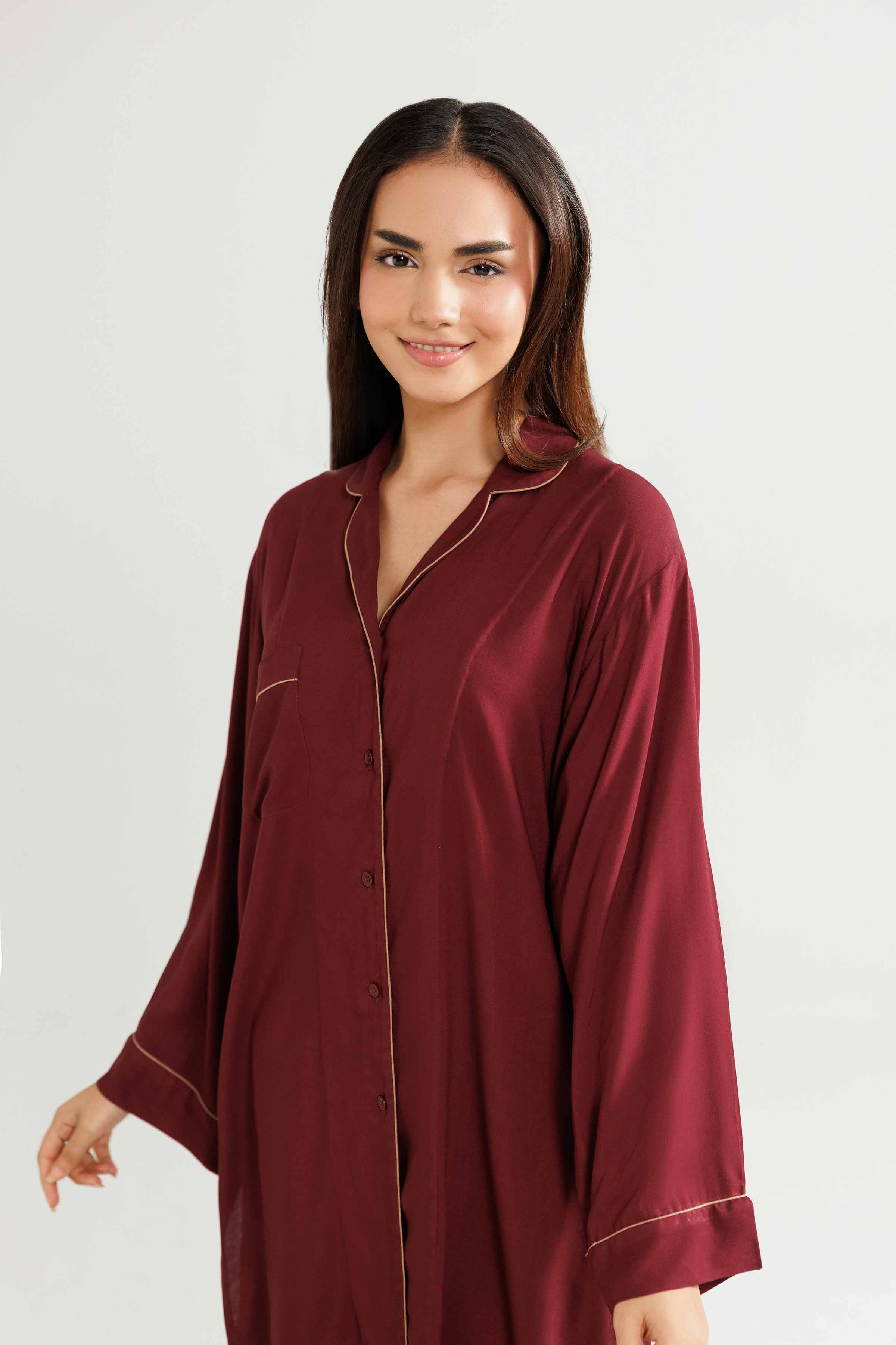 NishatUK - Plum Solids Linen 2-piece ready to wear Luxury Dress