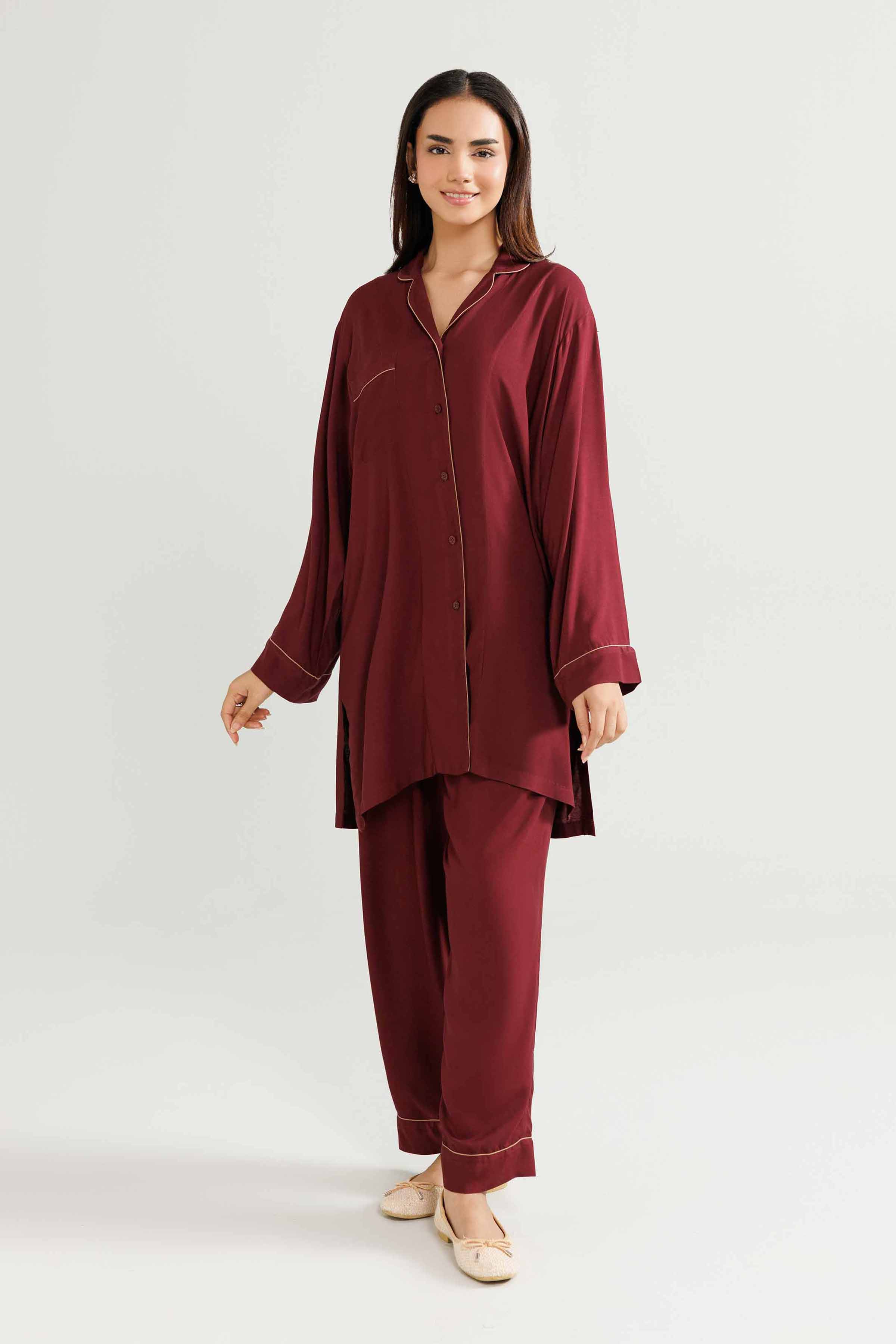 NishatUK - Plum Solids Linen 2-piece ready to wear Luxury Dress