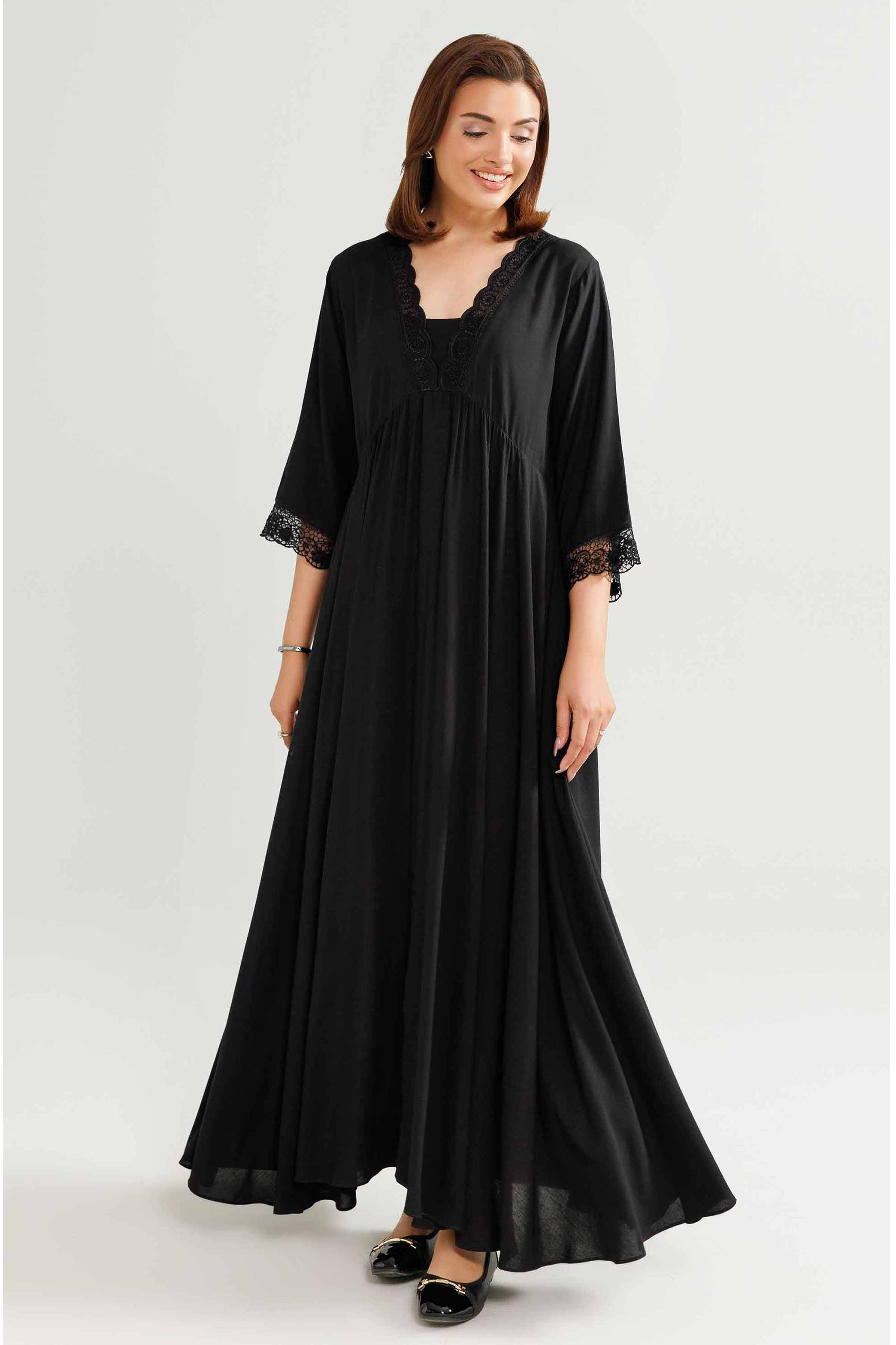 NishatUK - Black Embroidered Linen 1-piece ready to wear-luxury Loungewear