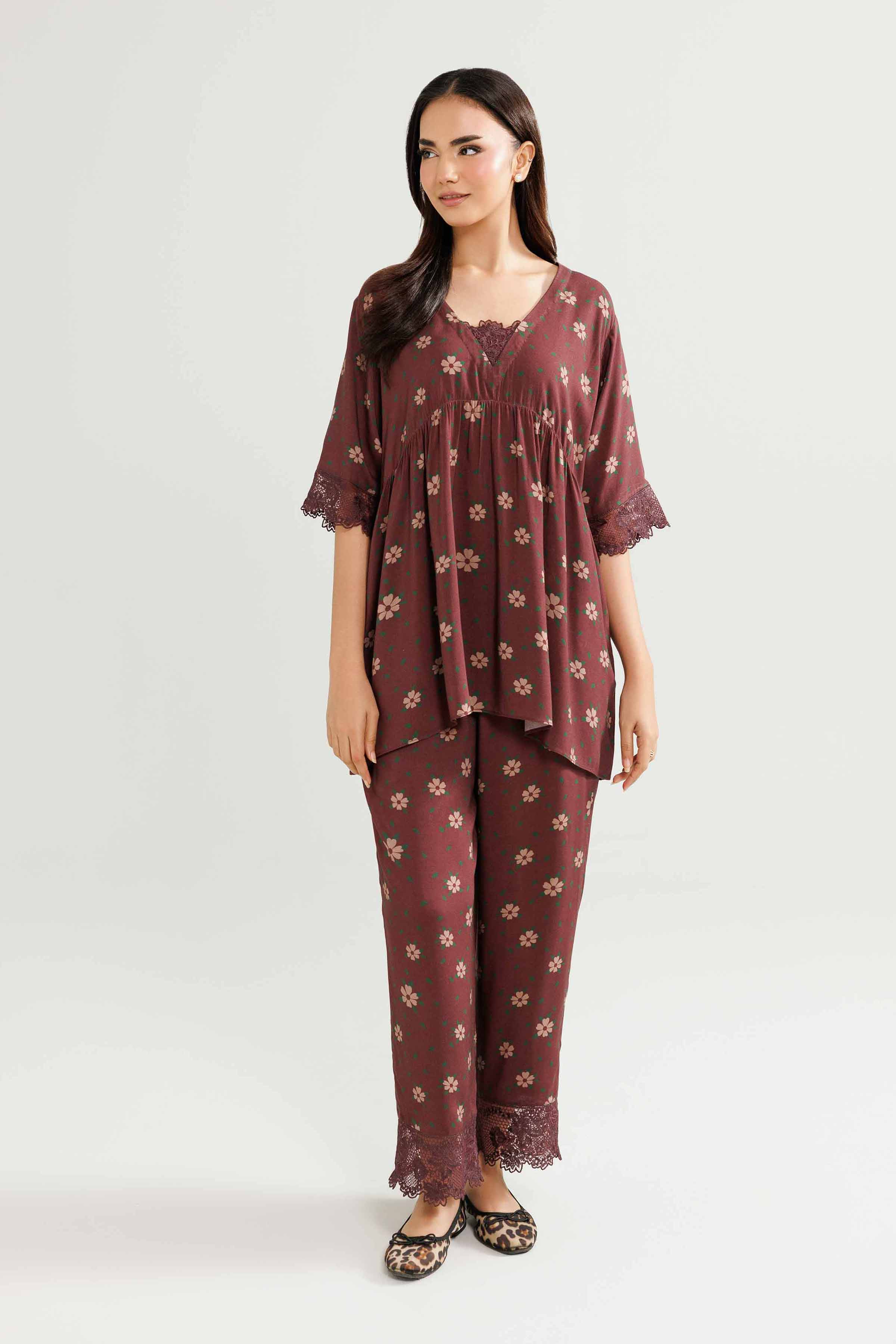 NishatUK - Brown Embroidered Linen 2-piece ready to wear Luxury Dress