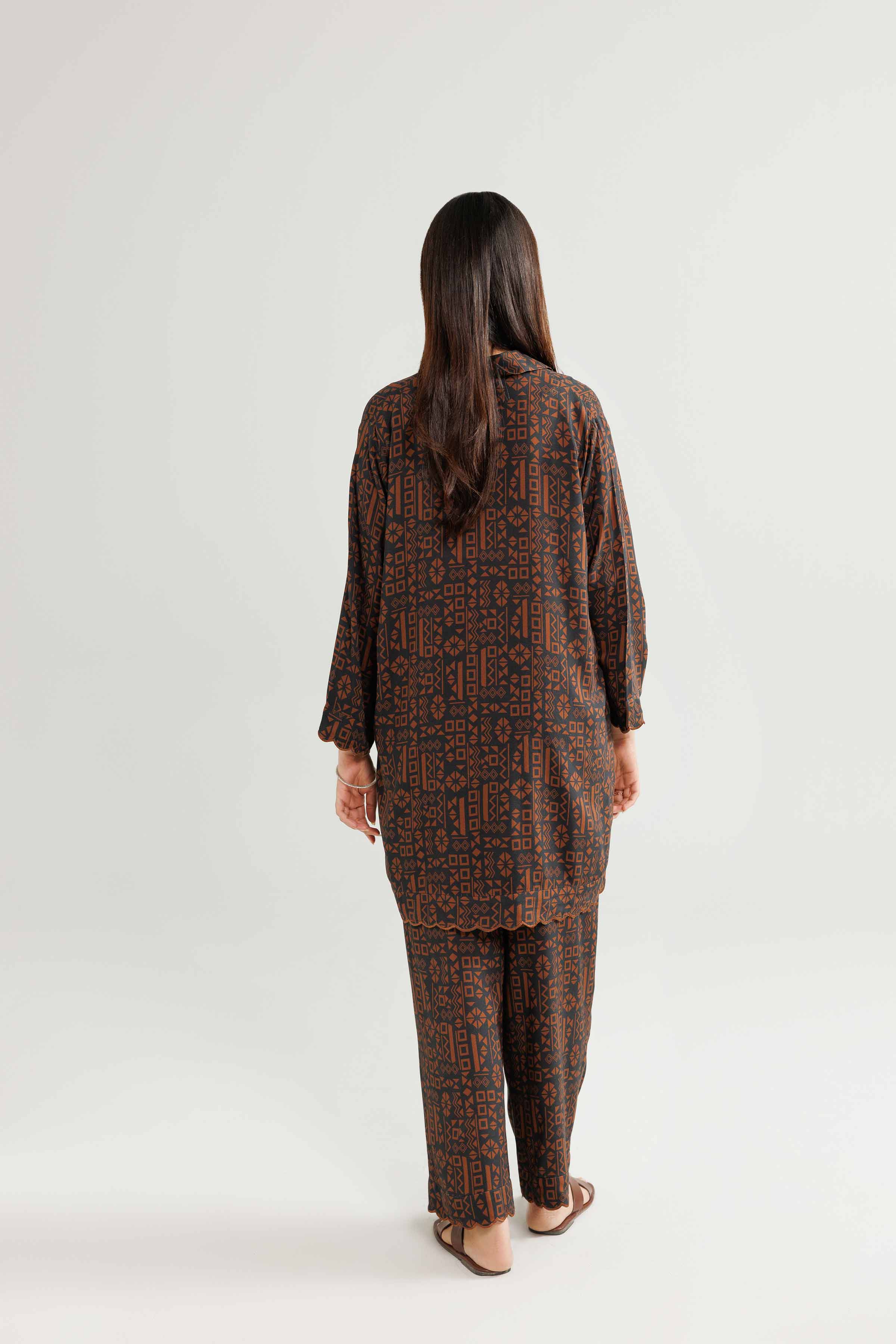 NishatUK - Brown Embroidered Linen 2-piece ready to wear Luxury Dress