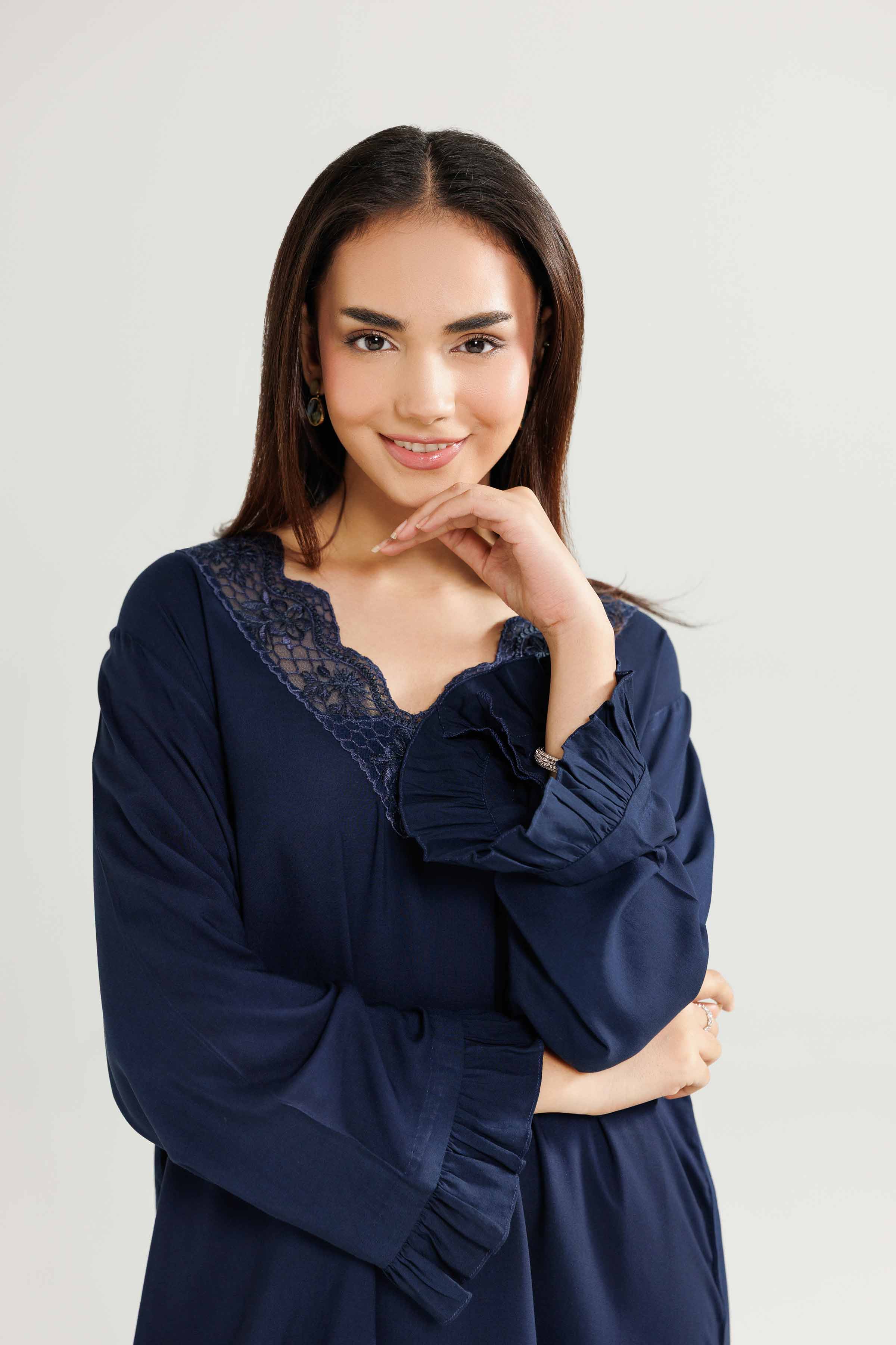 NishatUK - Blue Embroidered Linen 2-piece ready to wear-luxury Loungewear 