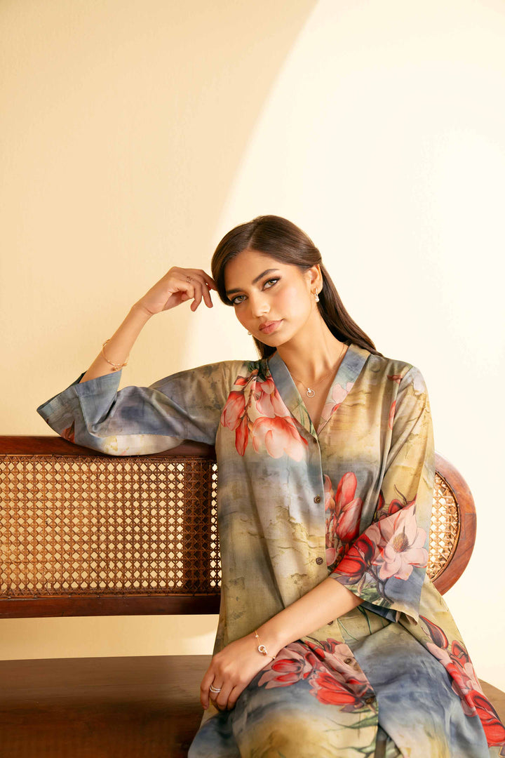 NishatUK - Olive Printed Lawn 2-piece ready to wear Luxury Dress