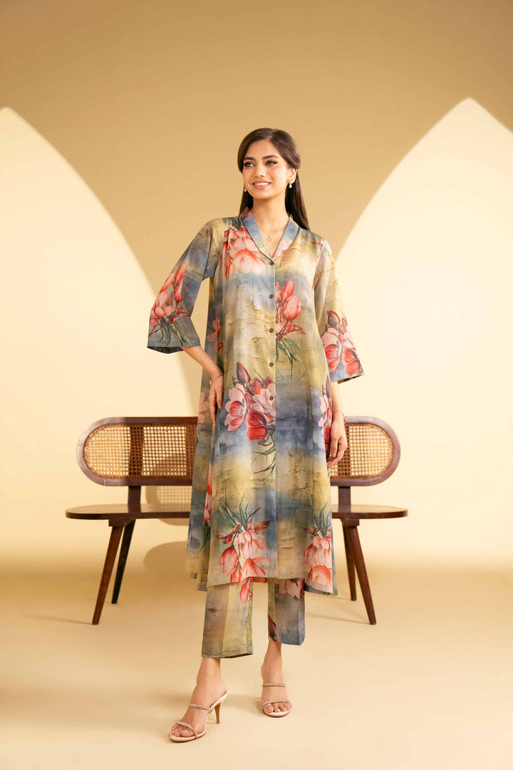NishatUK - Olive Printed Lawn 2-piece ready to wear Luxury Dress