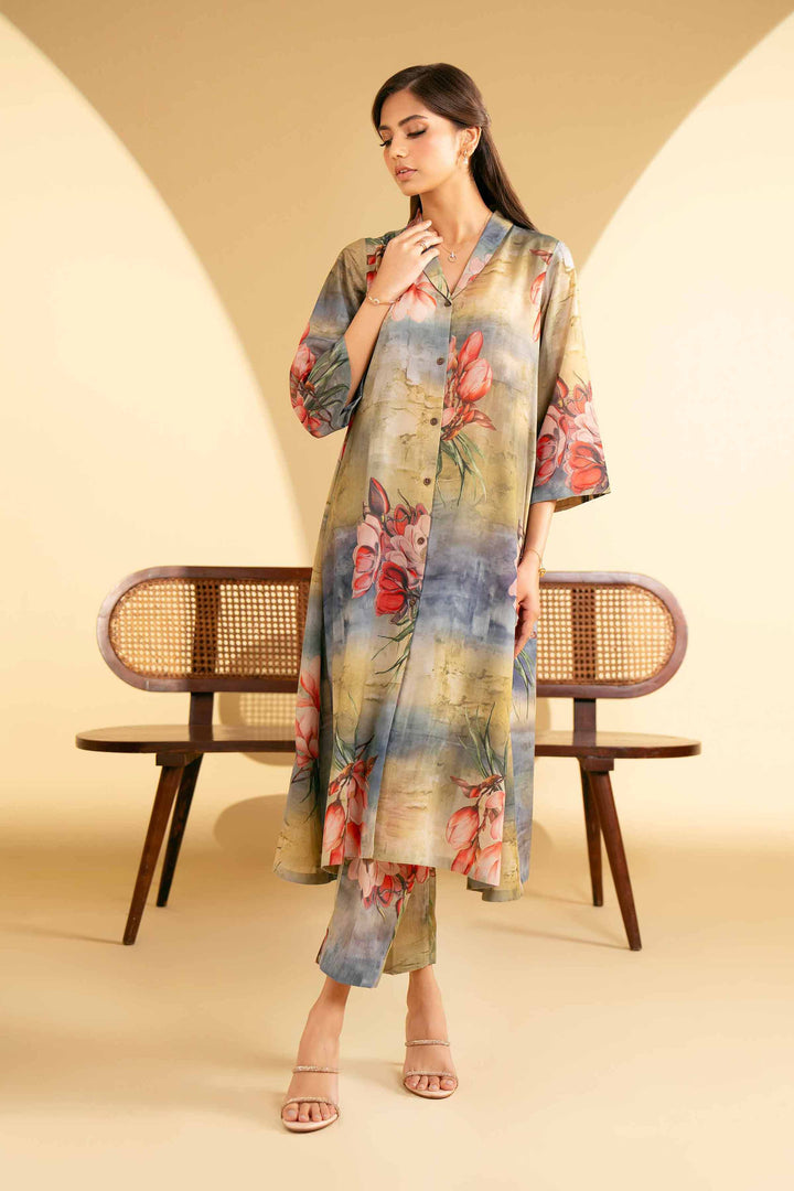 NishatUK - Olive Printed Lawn 2-piece ready to wear Luxury Dress
