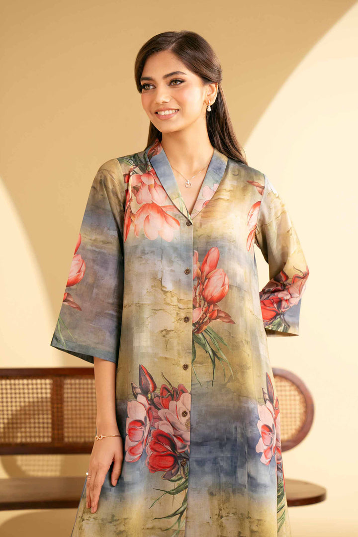 NishatUK - Olive Printed Lawn 2-piece ready to wear Luxury Dress