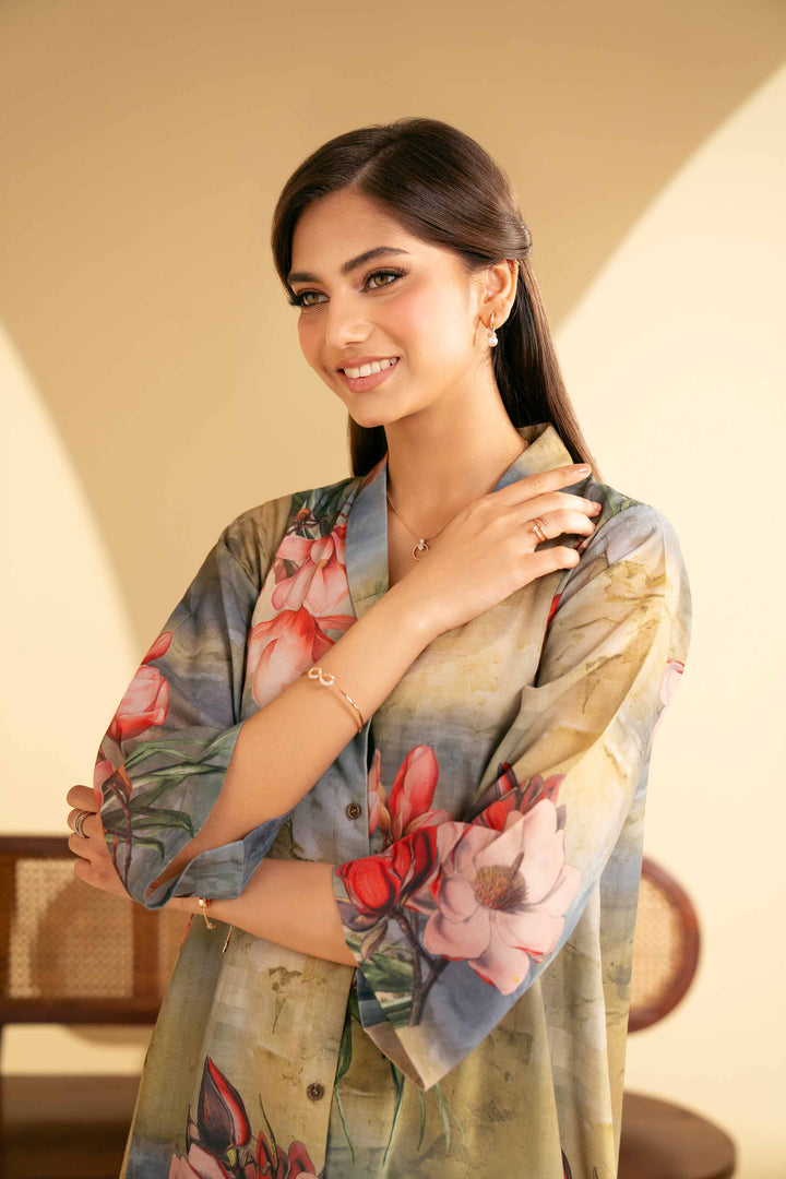 NishatUK - Olive Printed Lawn 2-piece ready to wear Luxury Dress