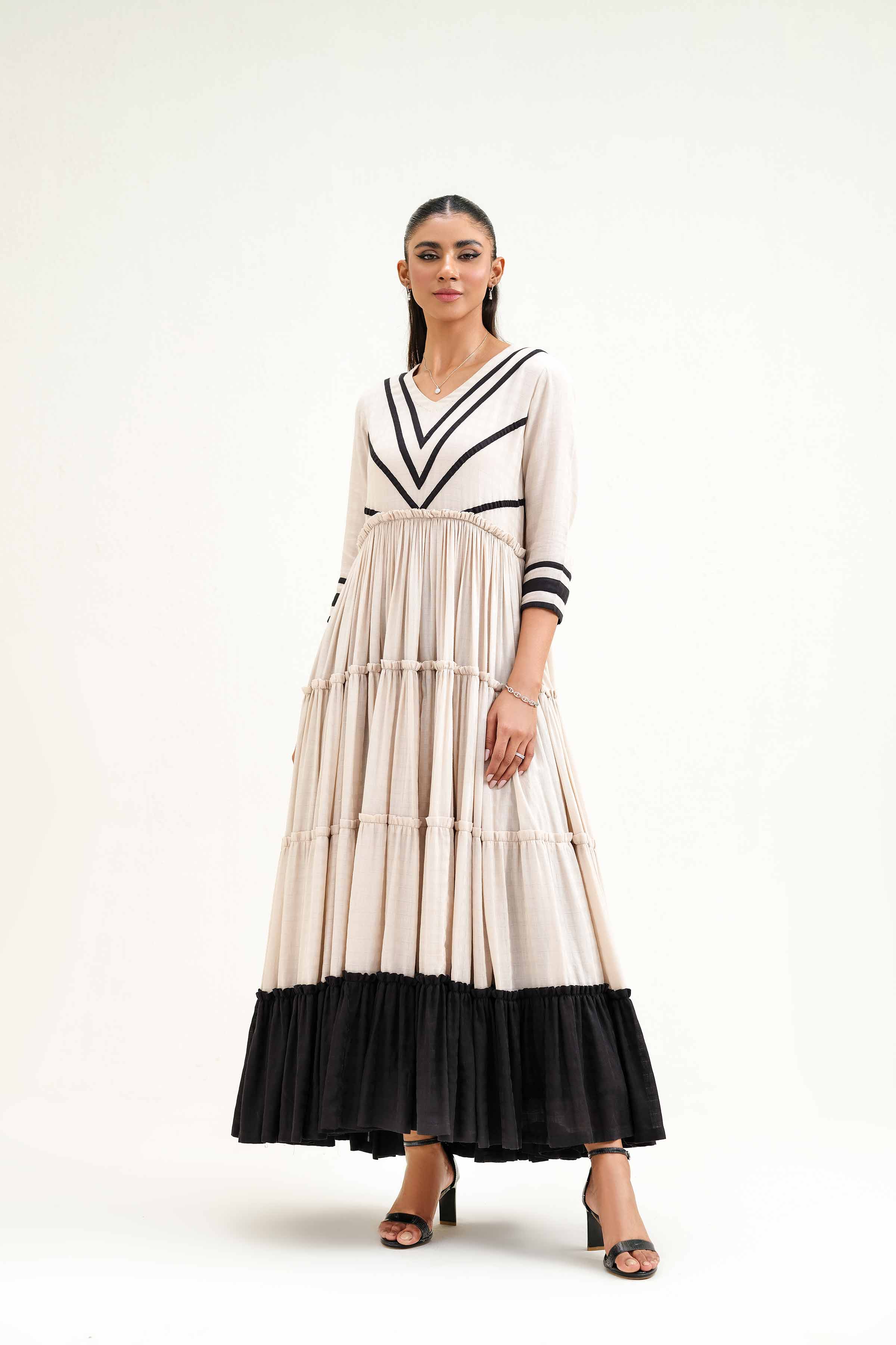NishatUK - Ivory Solids  Yarn Dyed 1-piece ready to wear Long Dress