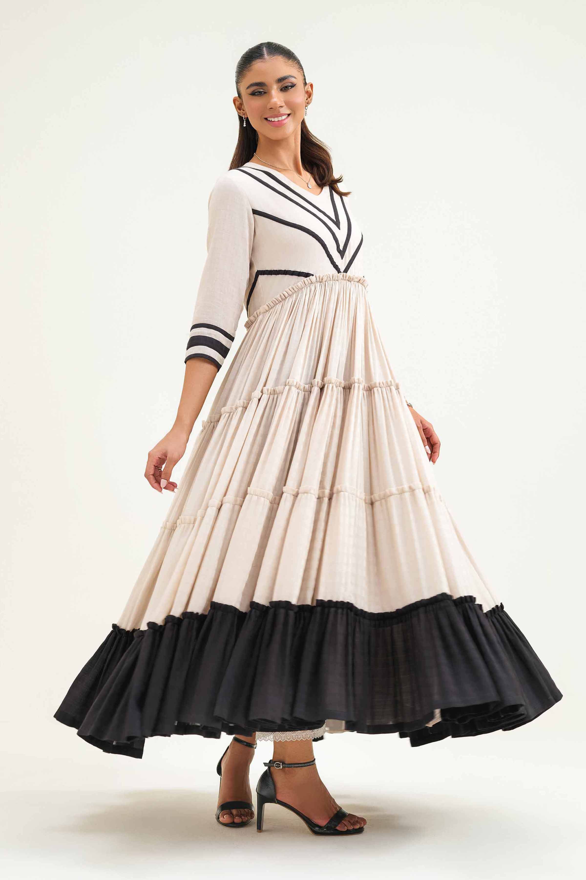 NishatUK - Ivory Solids  Yarn Dyed 1-piece ready to wear Long Dress