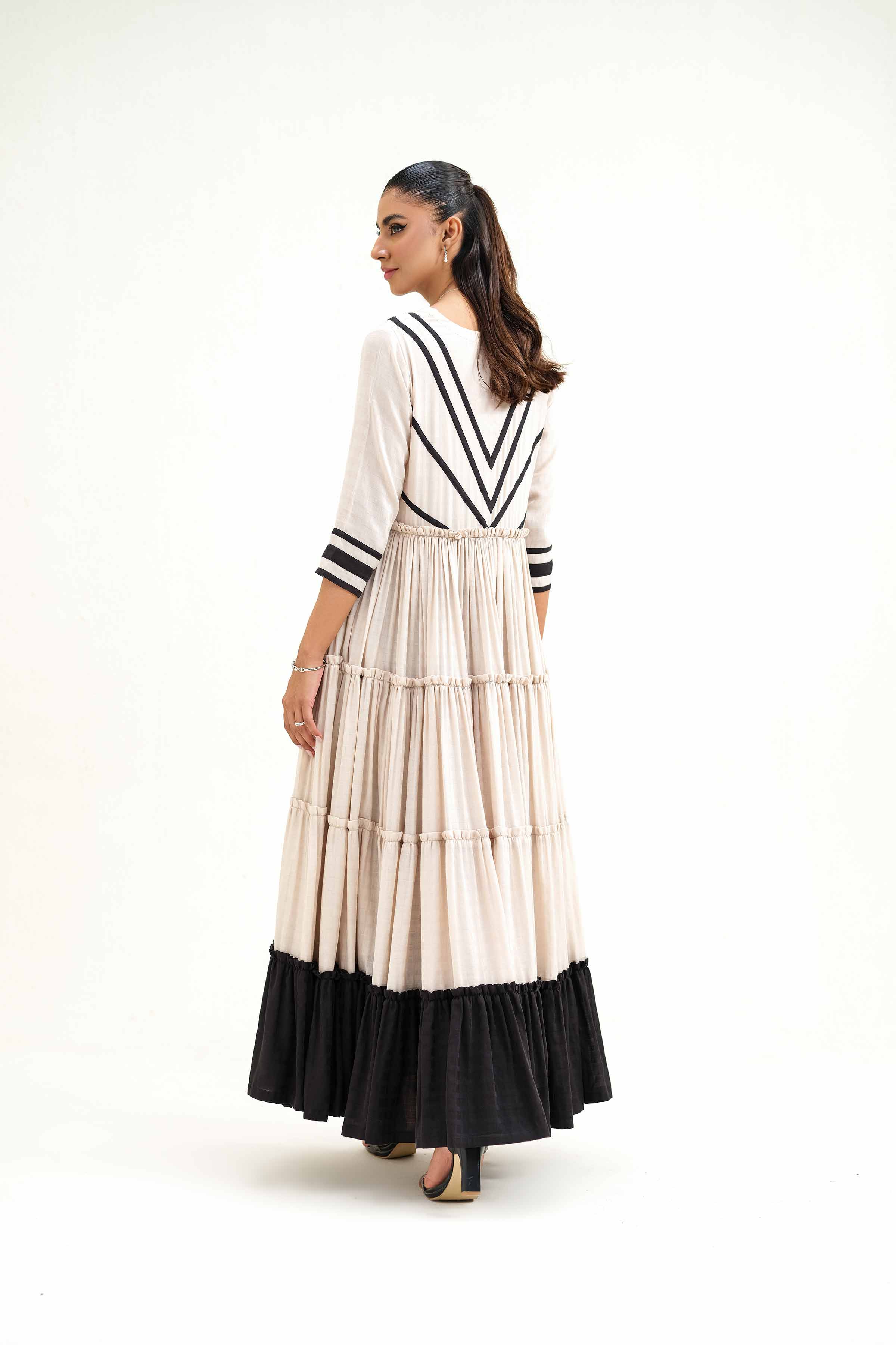 NishatUK - Ivory Solids  Yarn Dyed 1-piece ready to wear Long Dress