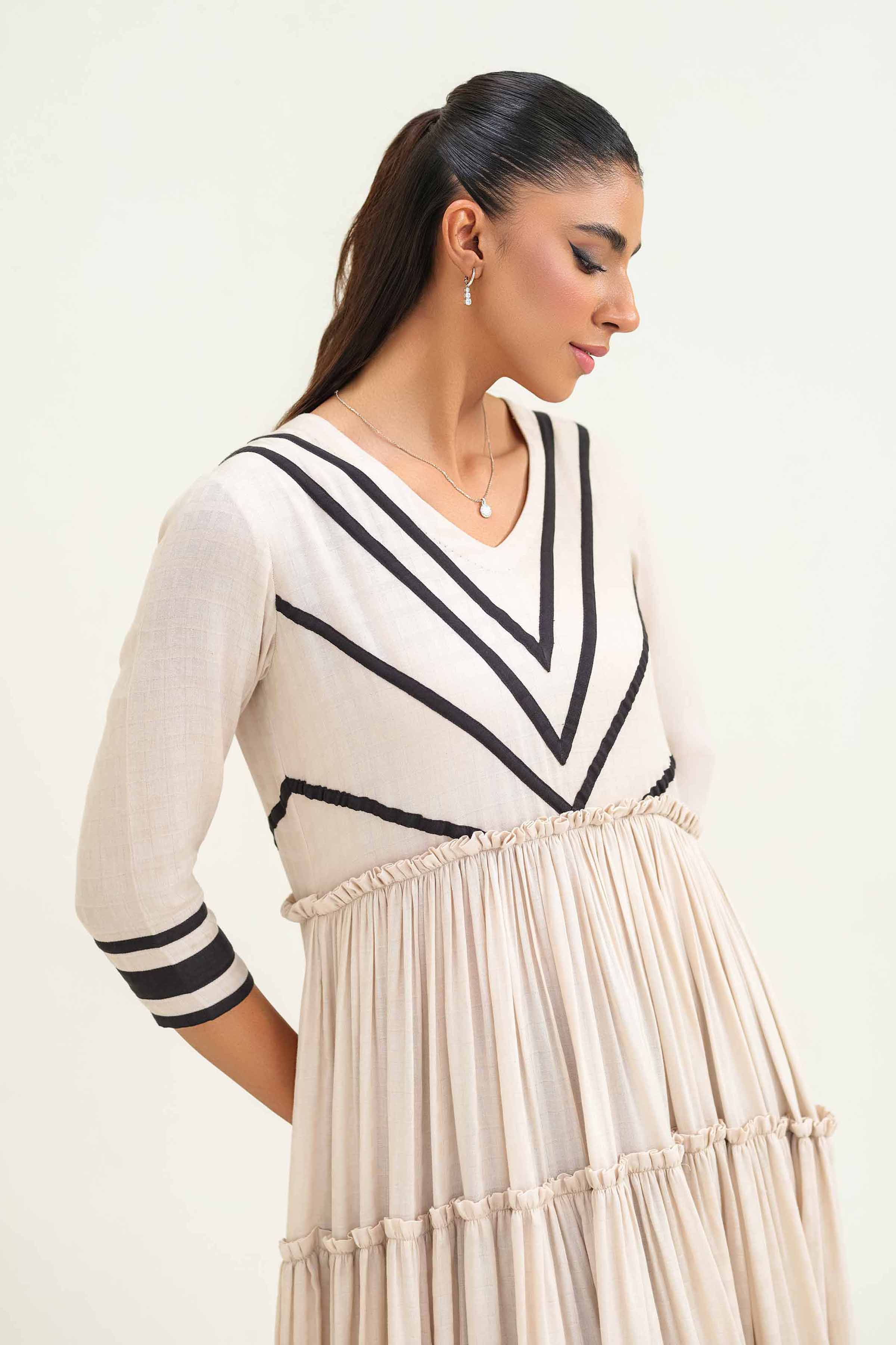 NishatUK - Ivory Solids  Yarn Dyed 1-piece ready to wear Long Dress