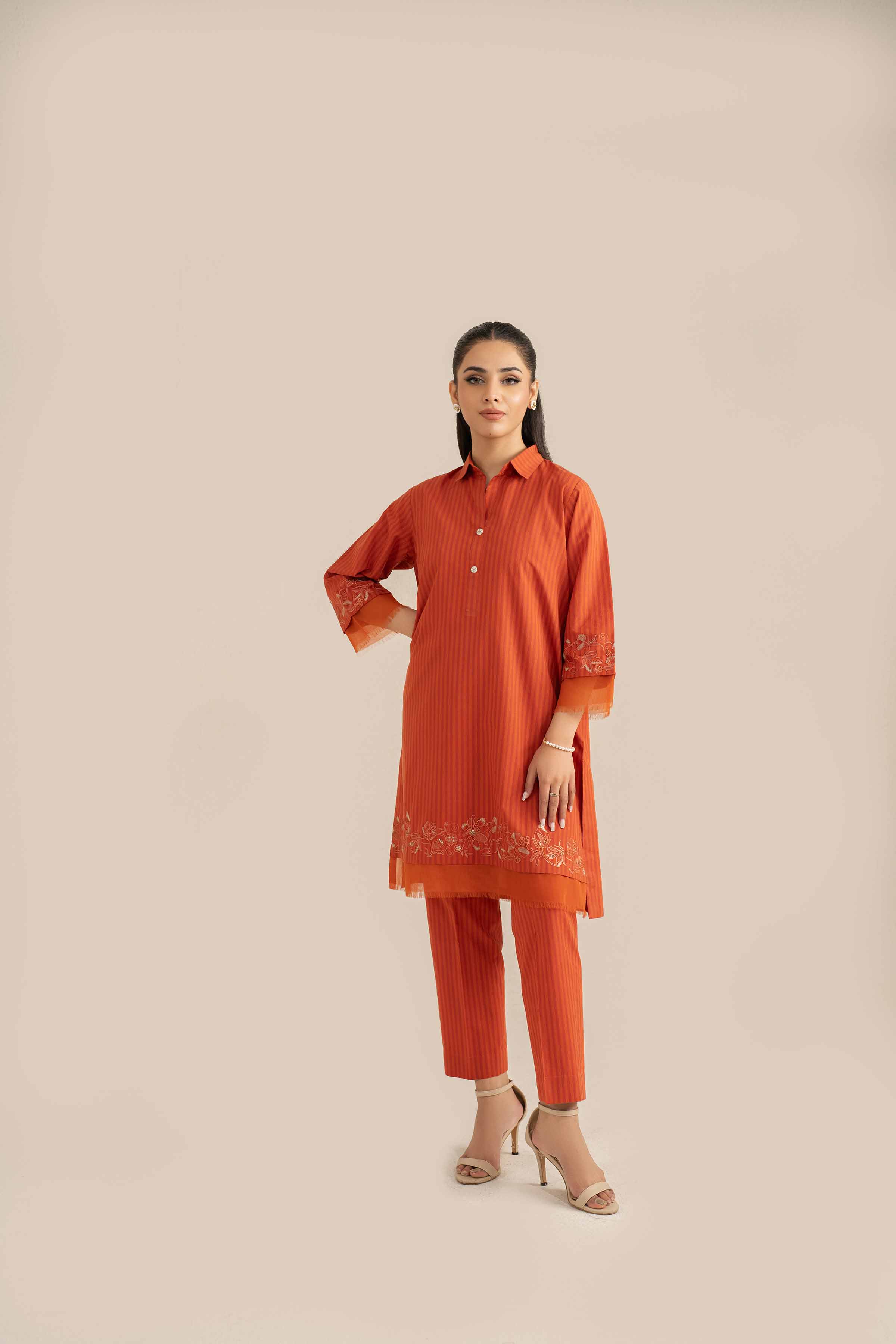 NishatUK - Brown Embroidered   Yarn Dyed 2-piece ready to wear Luxury Dress