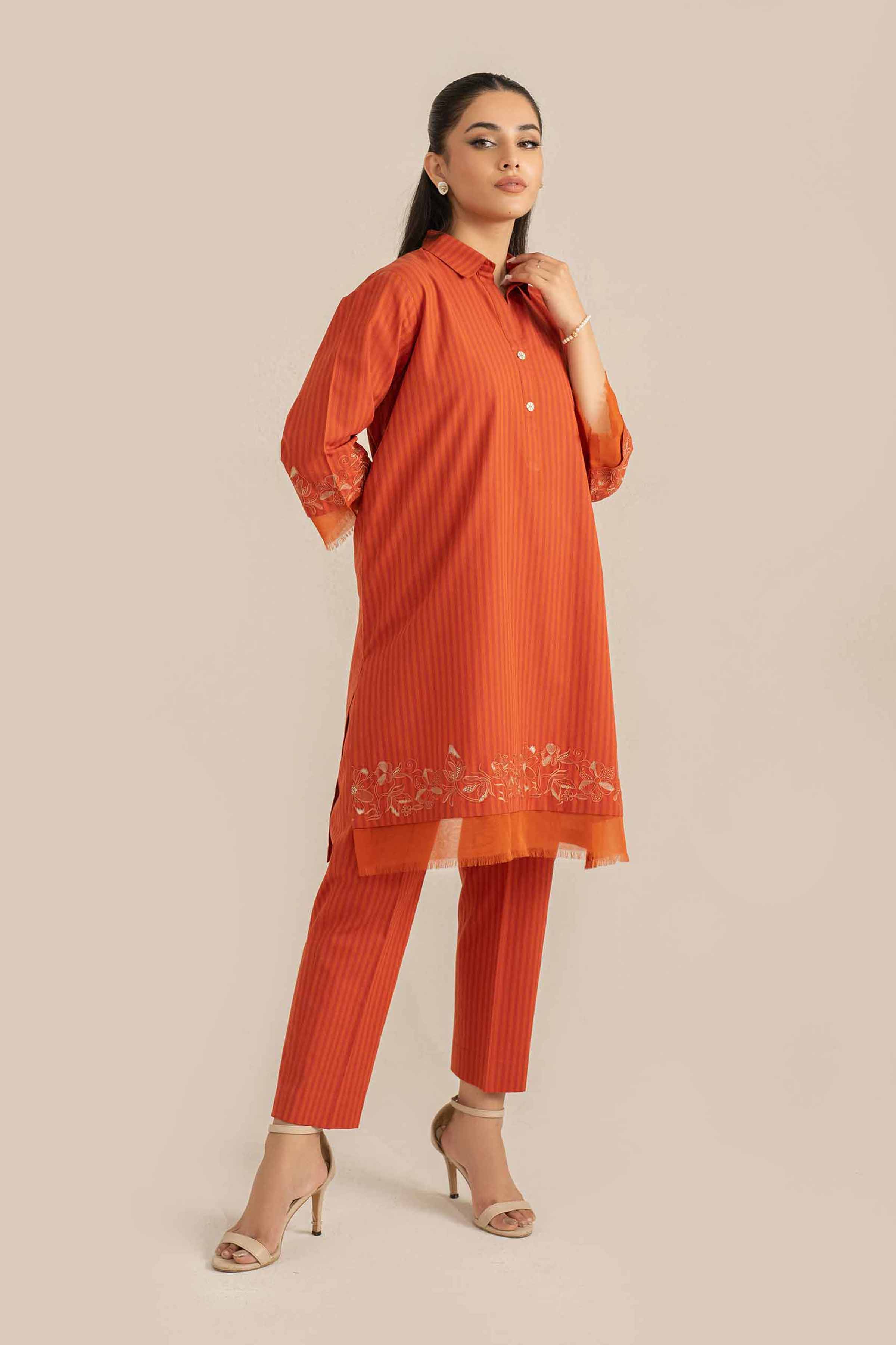 NishatUK - Brown Embroidered   Yarn Dyed 2-piece ready to wear Luxury Dress