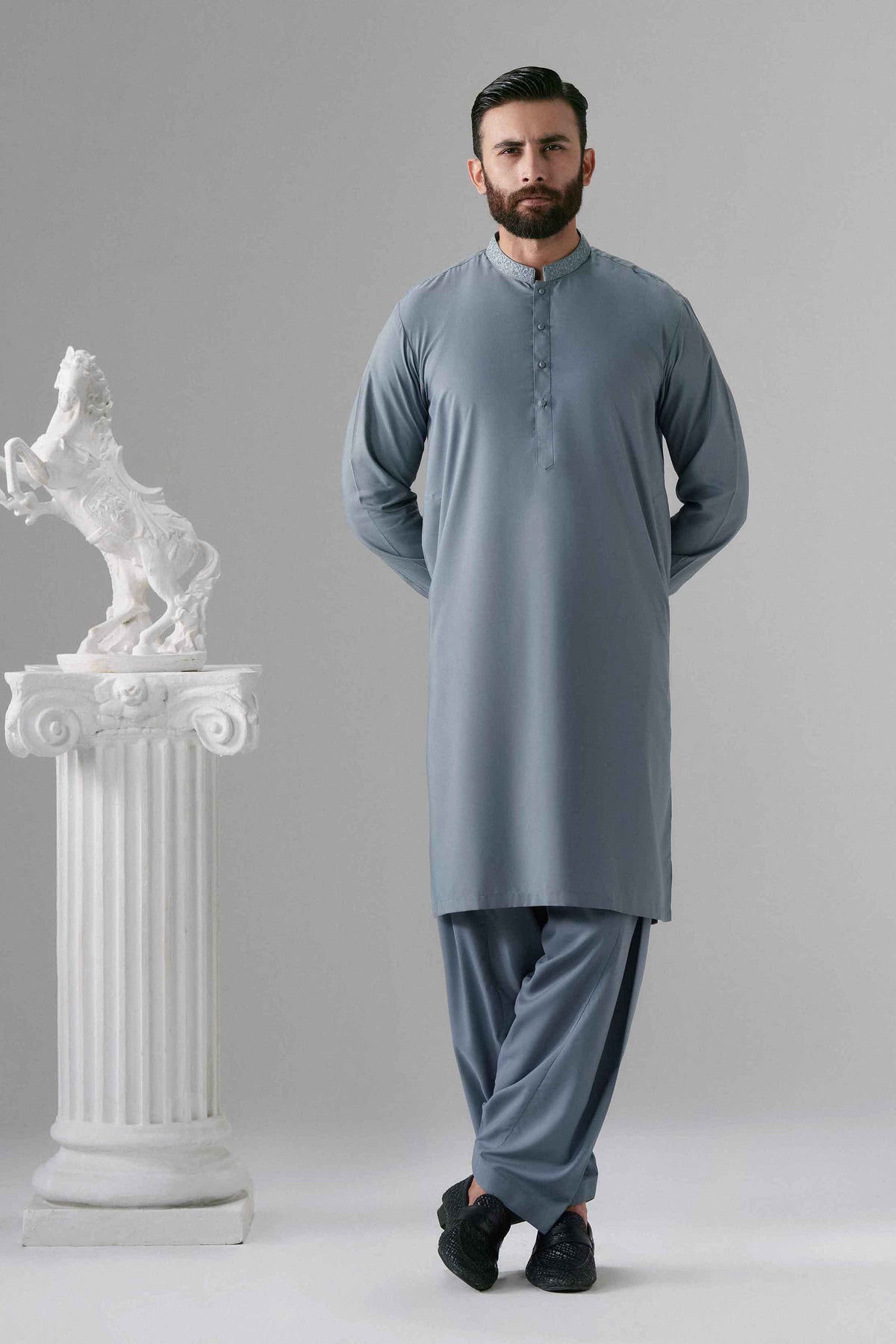 Nishat UK - Grey Embroidered Wash & Wear 2 Pieces ready to wear 