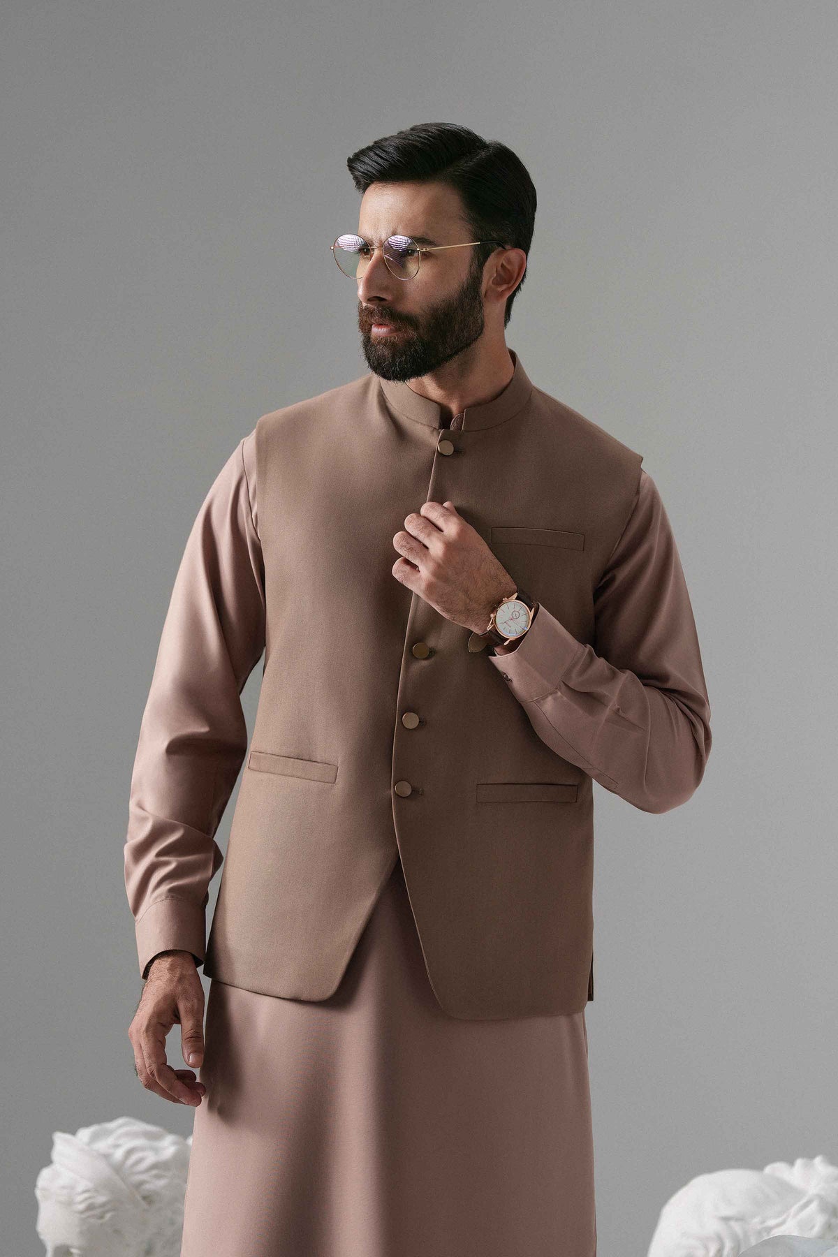 Nishat UK - Brown Solids  Blended 1 Piece ready to wear waiscoat