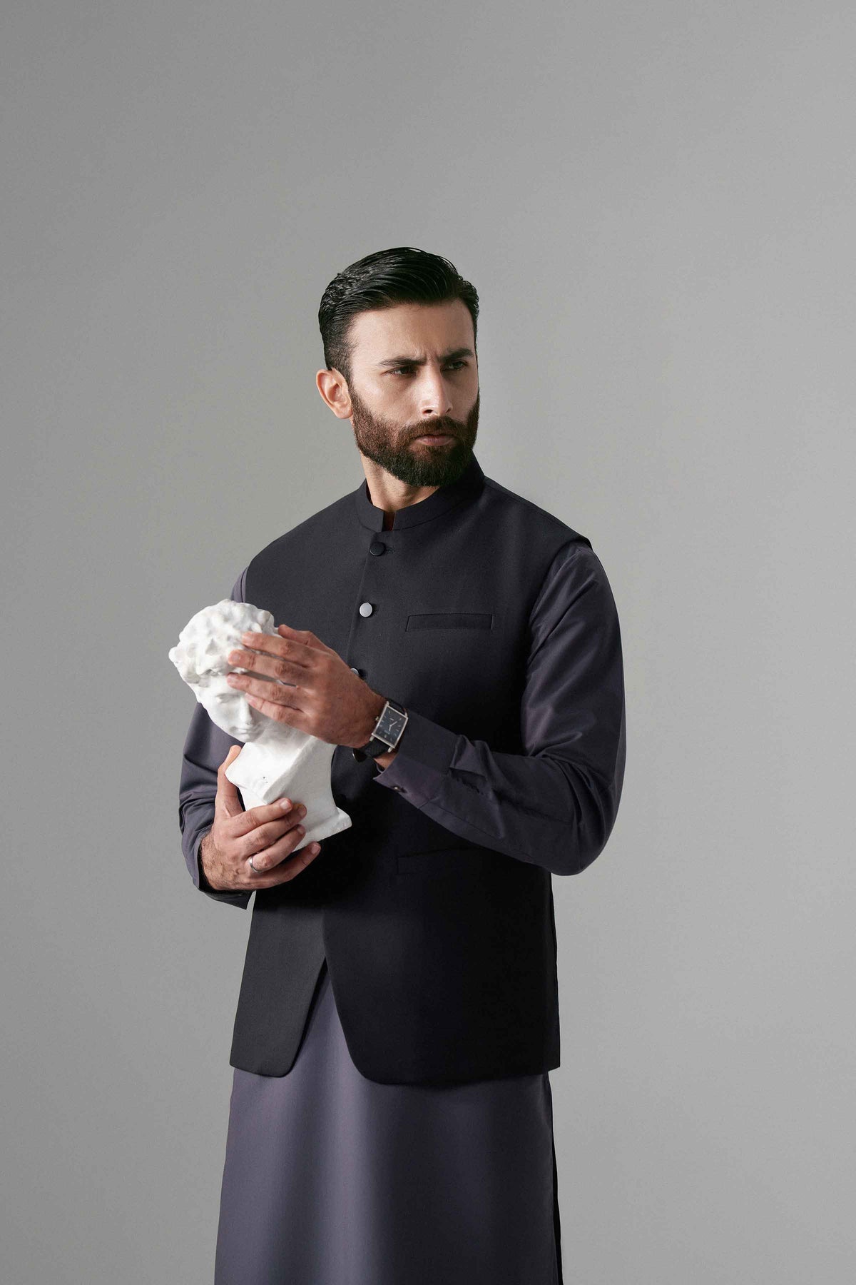 Nishat UK - Black Solids  Blended 1 Piece ready to wear Waistcoat