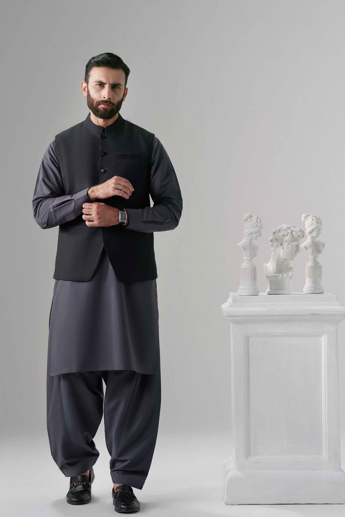Nishat UK - Black Solids  Blended 1 Piece ready to wear Waistcoat