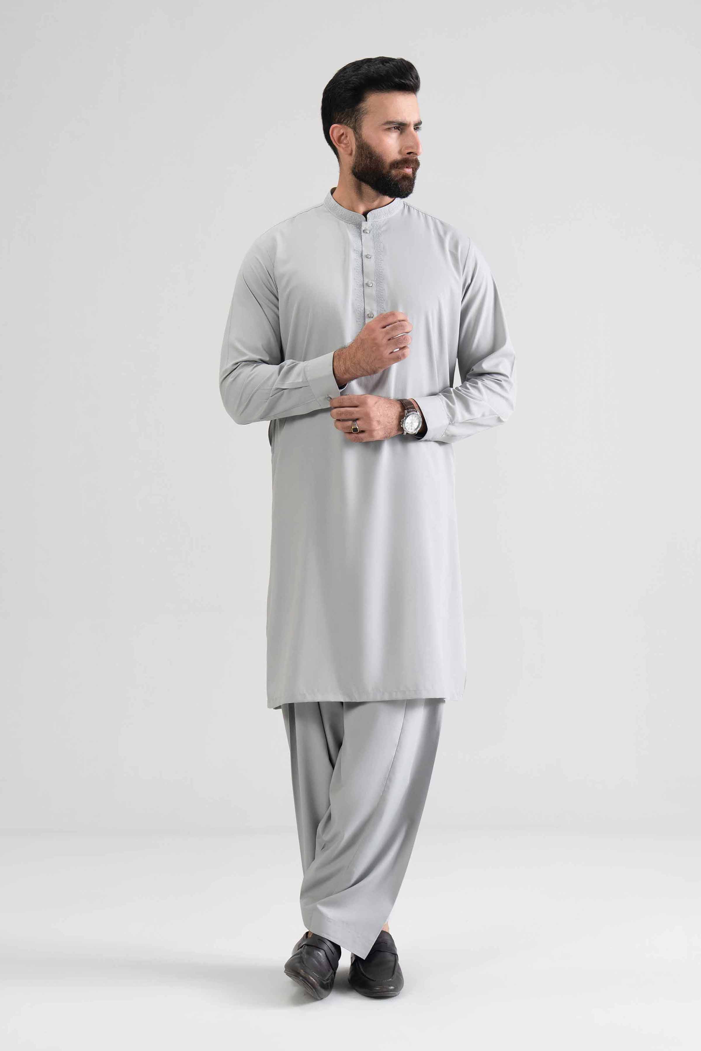 NishatUK - Grey Embroidered Blended 2-piece ready to wear Dress