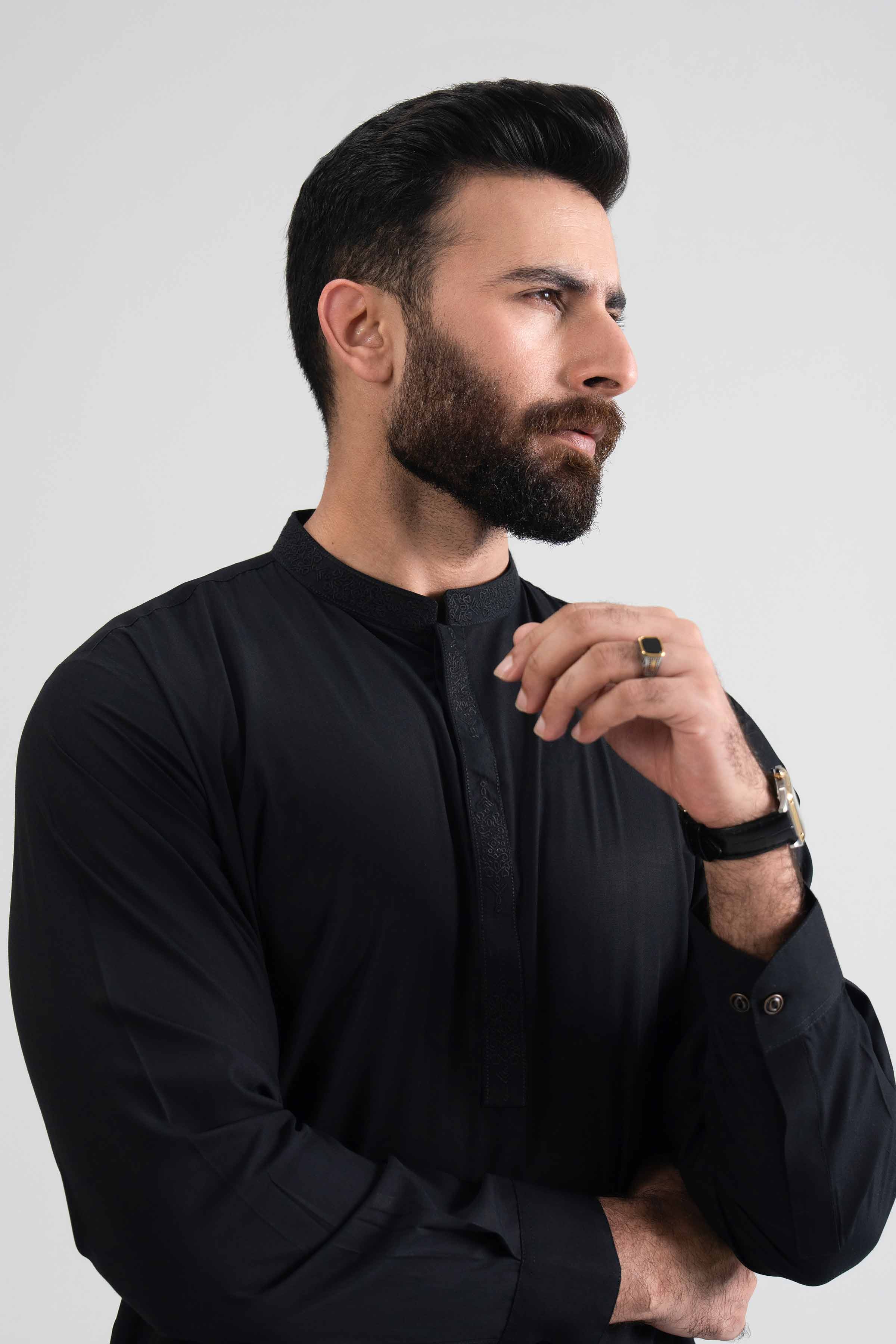 NishatUK - Black Embroidered Blended 2-piece ready to wear Dress