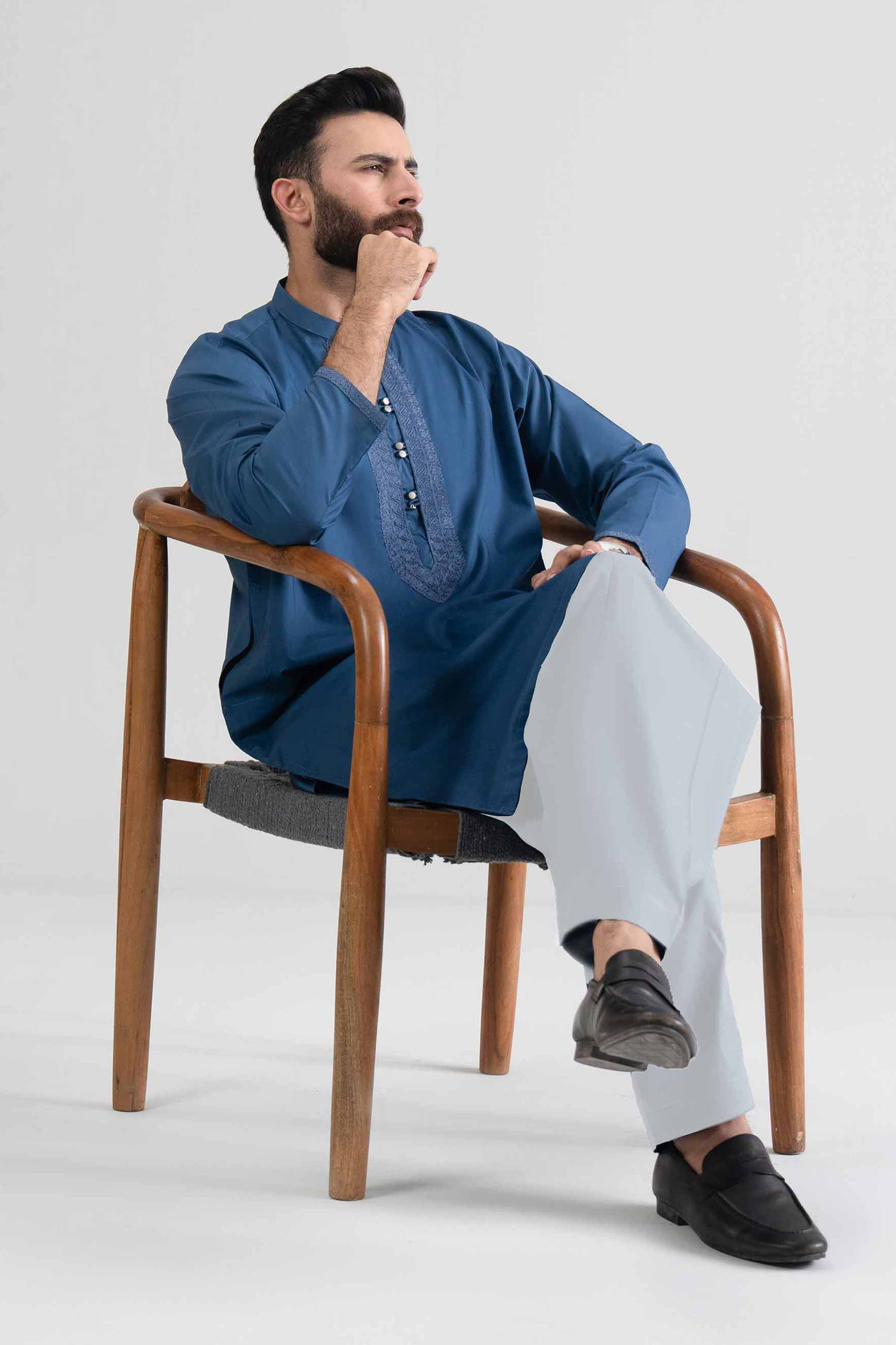 NishatUK - Blue Embroidered Cotton 2-piece ready to wear Dress